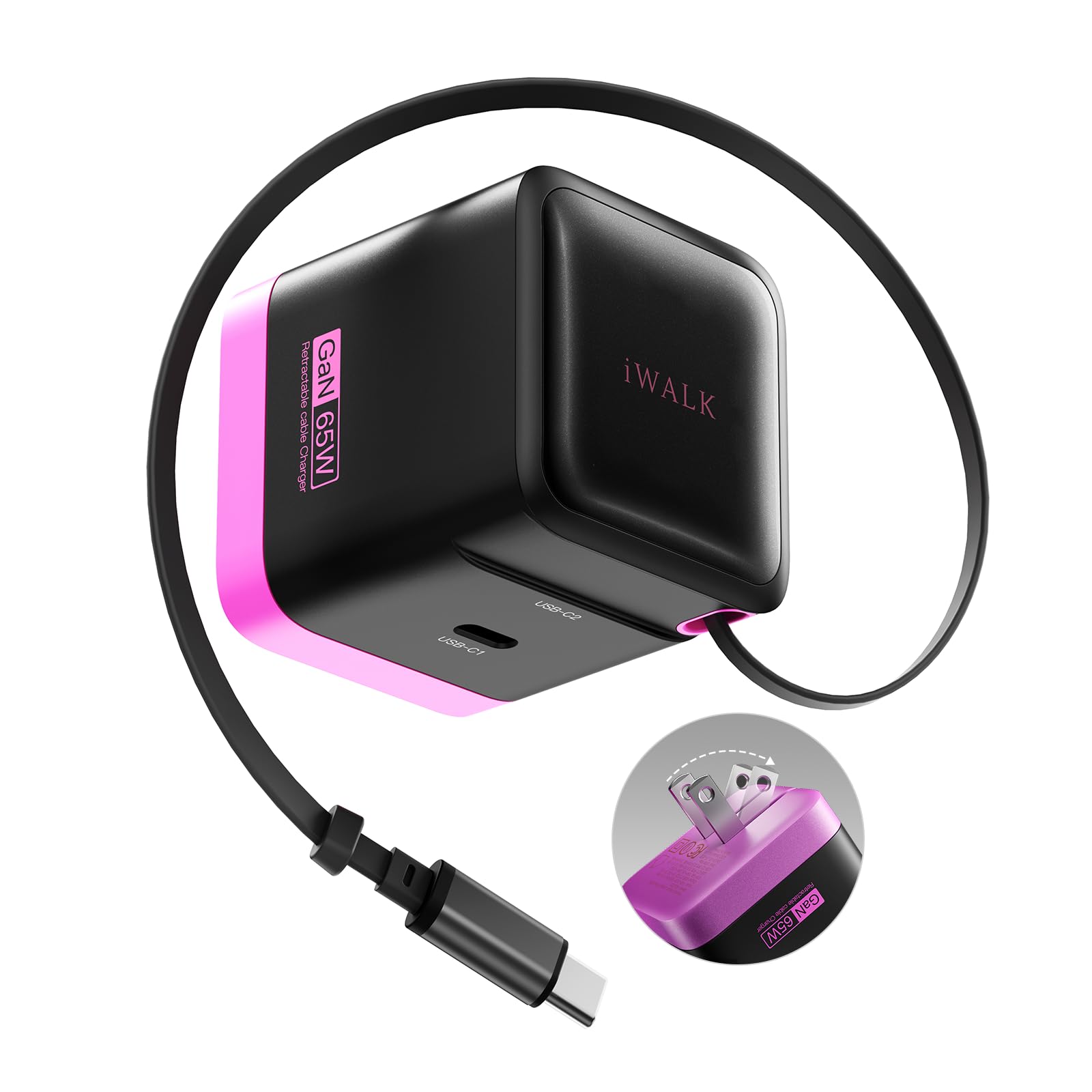 Cargador Iwalk Gan De 65 W Con Cable Usb-c Retráctil Para Macbook Pro - Venta Internacional.