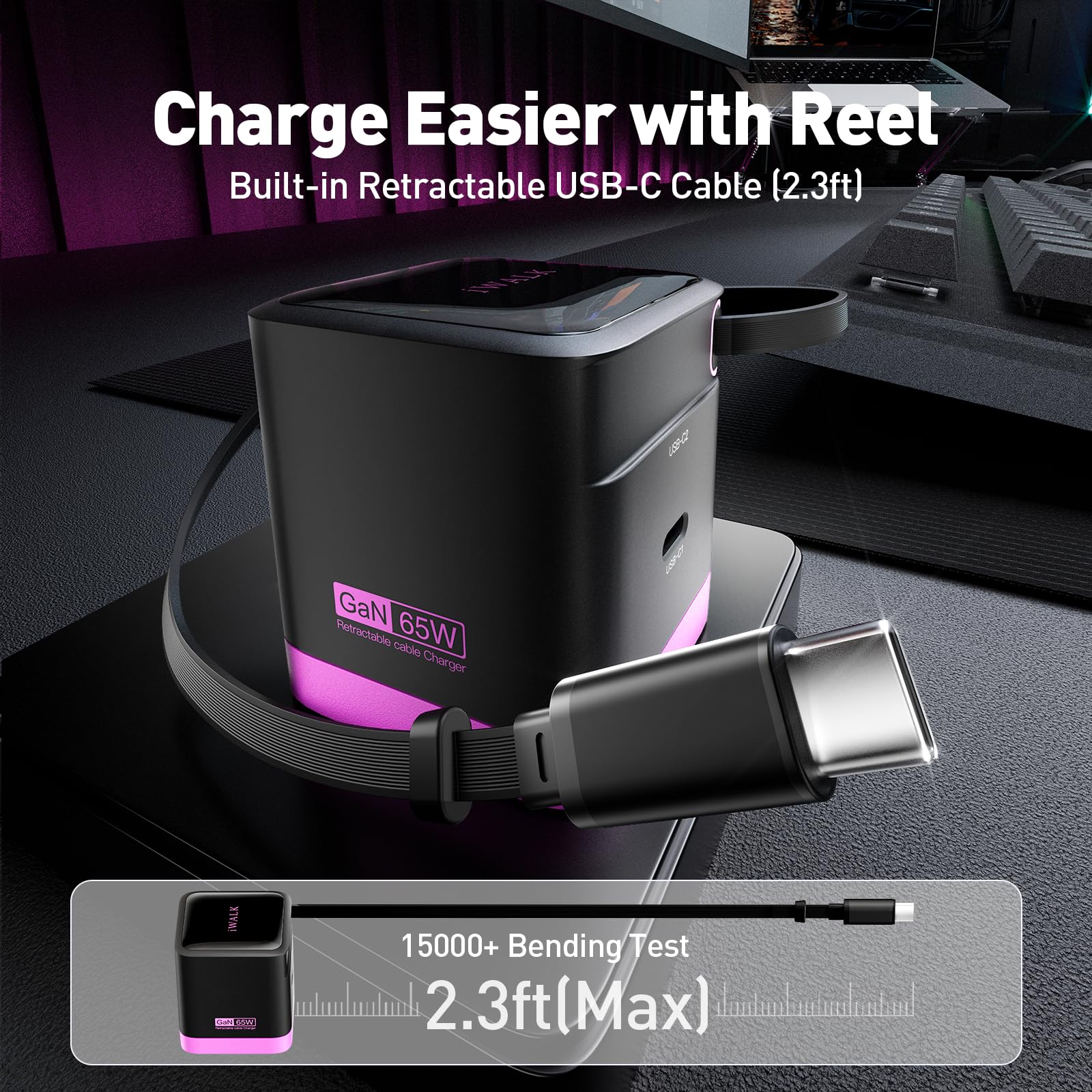Foto 3 pulgar | Cargador Iwalk Gan De 65 W Con Cable Usb-c Retráctil Para Macbook Pro - Venta Internacional.