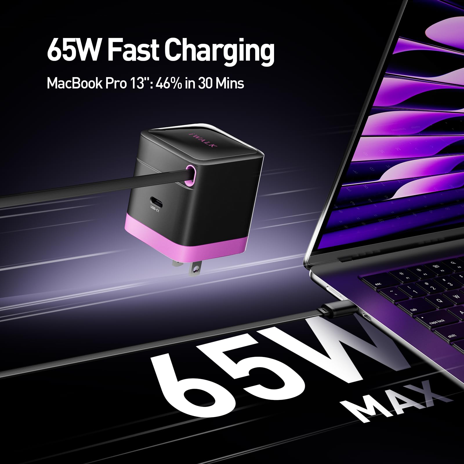 Foto 4 pulgar | Cargador Iwalk Gan De 65 W Con Cable Usb-c Retráctil Para Macbook Pro - Venta Internacional.