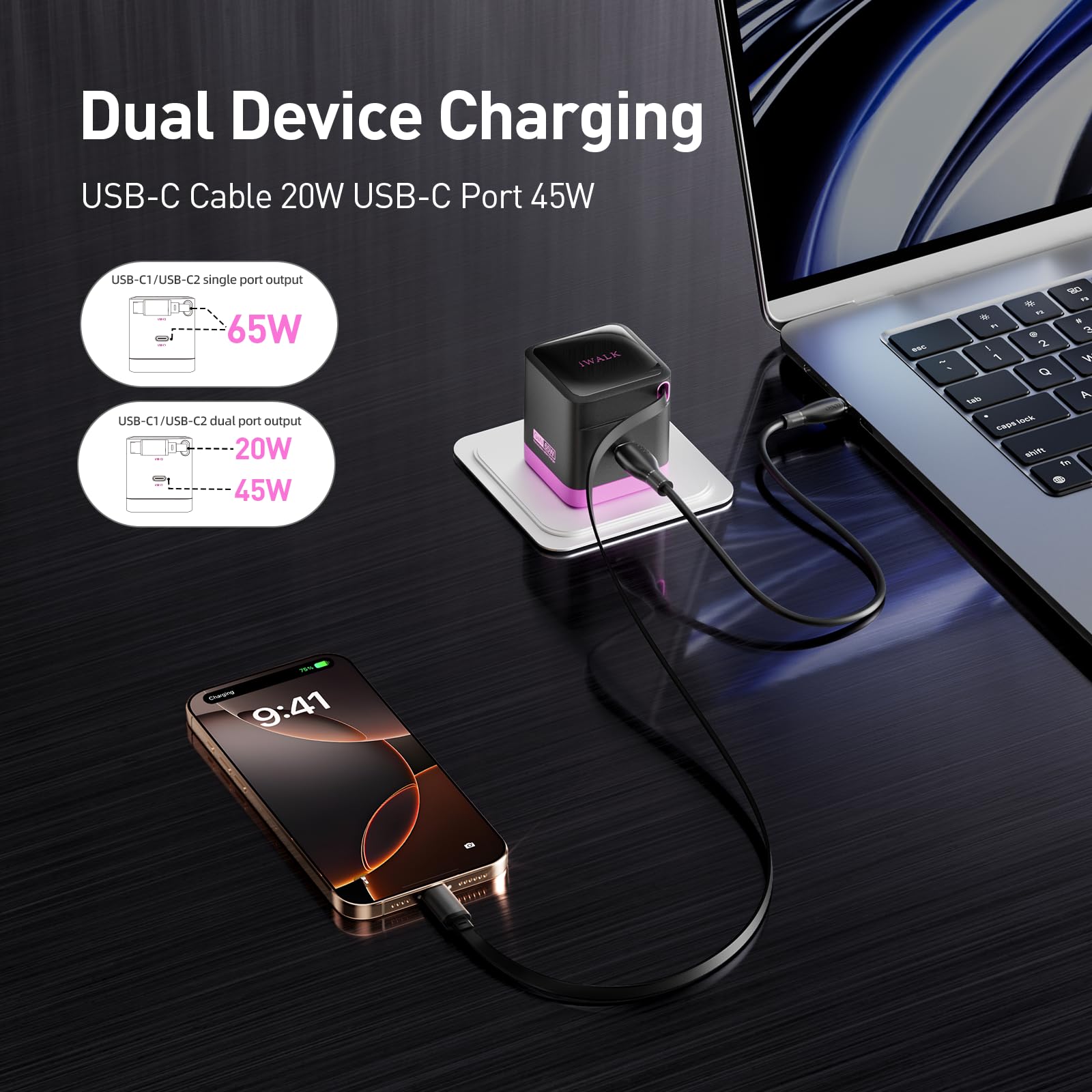 Foto 5 pulgar | Cargador Iwalk Gan De 65 W Con Cable Usb-c Retráctil Para Macbook Pro - Venta Internacional.