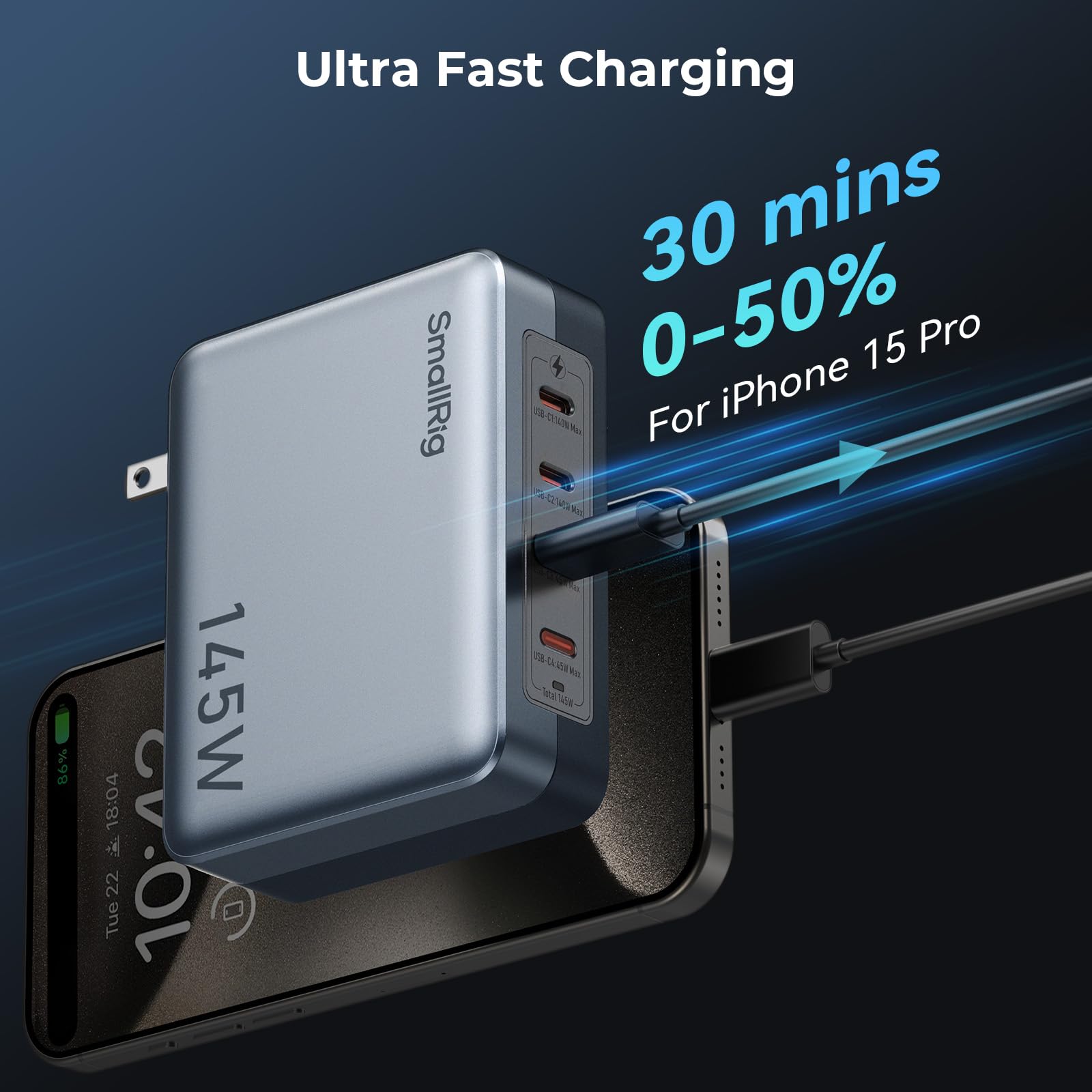 Foto 4 | Cargador Smallrig Usb-c De 145 W Y 4 Puertos Pd3.1 Gan Para Macbook Pro - Venta Internacional.
