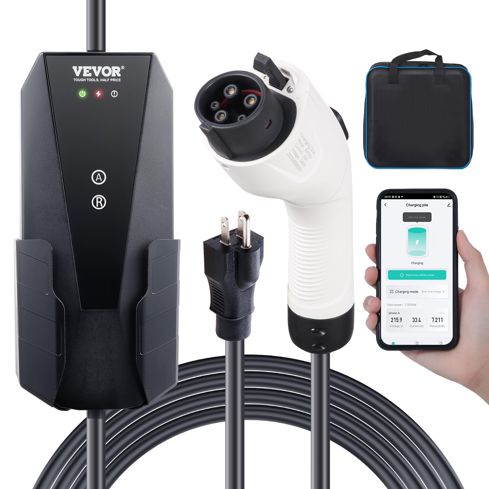 Foto 1 | Cargador Eléctrico Portátil Vevor Level 1+2, 16 A, 120 V/240 V, Cable De 28 Pies - Venta Internacional.