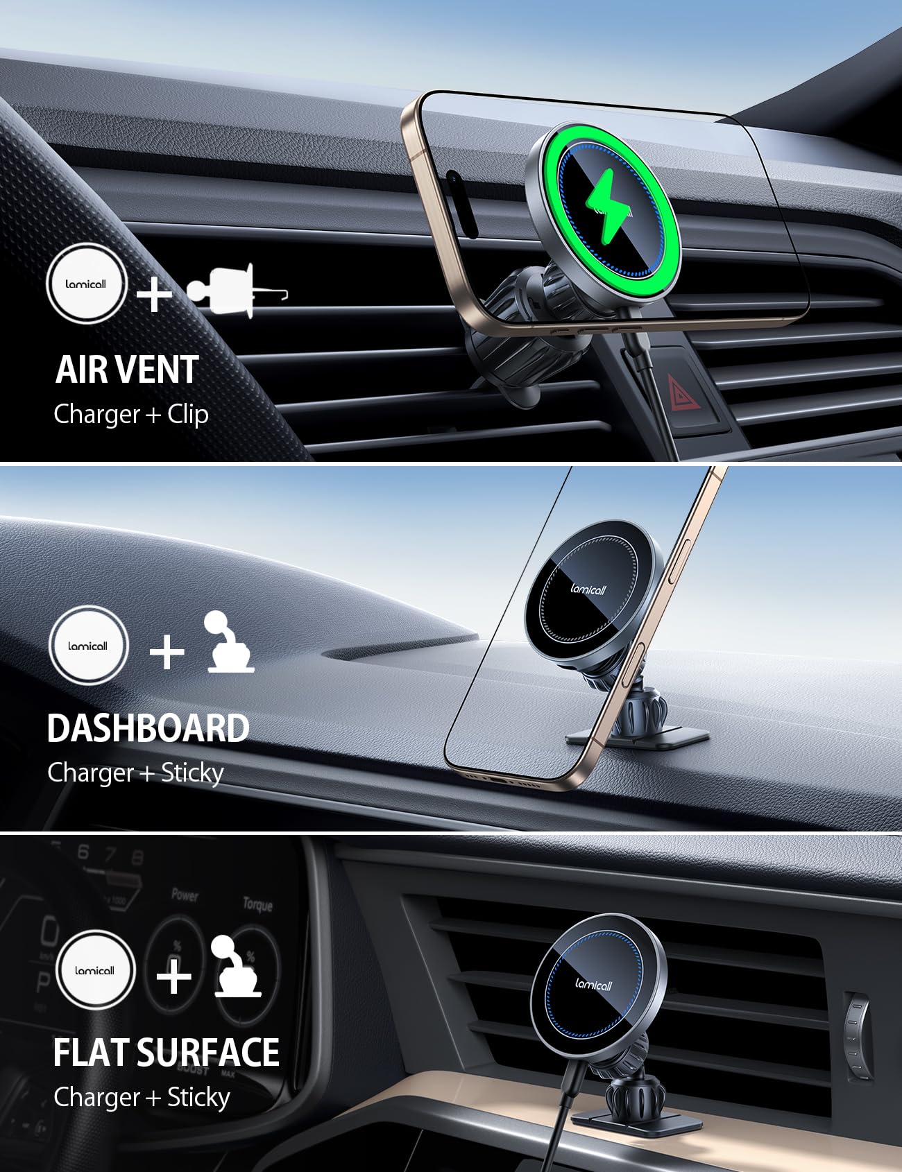 Foto 2 | Cargador Inalámbrico De Coche Lamicall 15w Para Iphone 16 Pro Max - Venta Internacional.