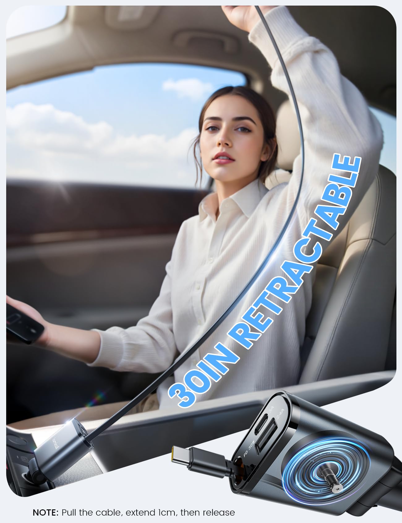 Foto 6 pulgar | Cargador De Coche Lamicall Retráctil Usb C De Carga Rápida De 57 W - Venta Internacional.