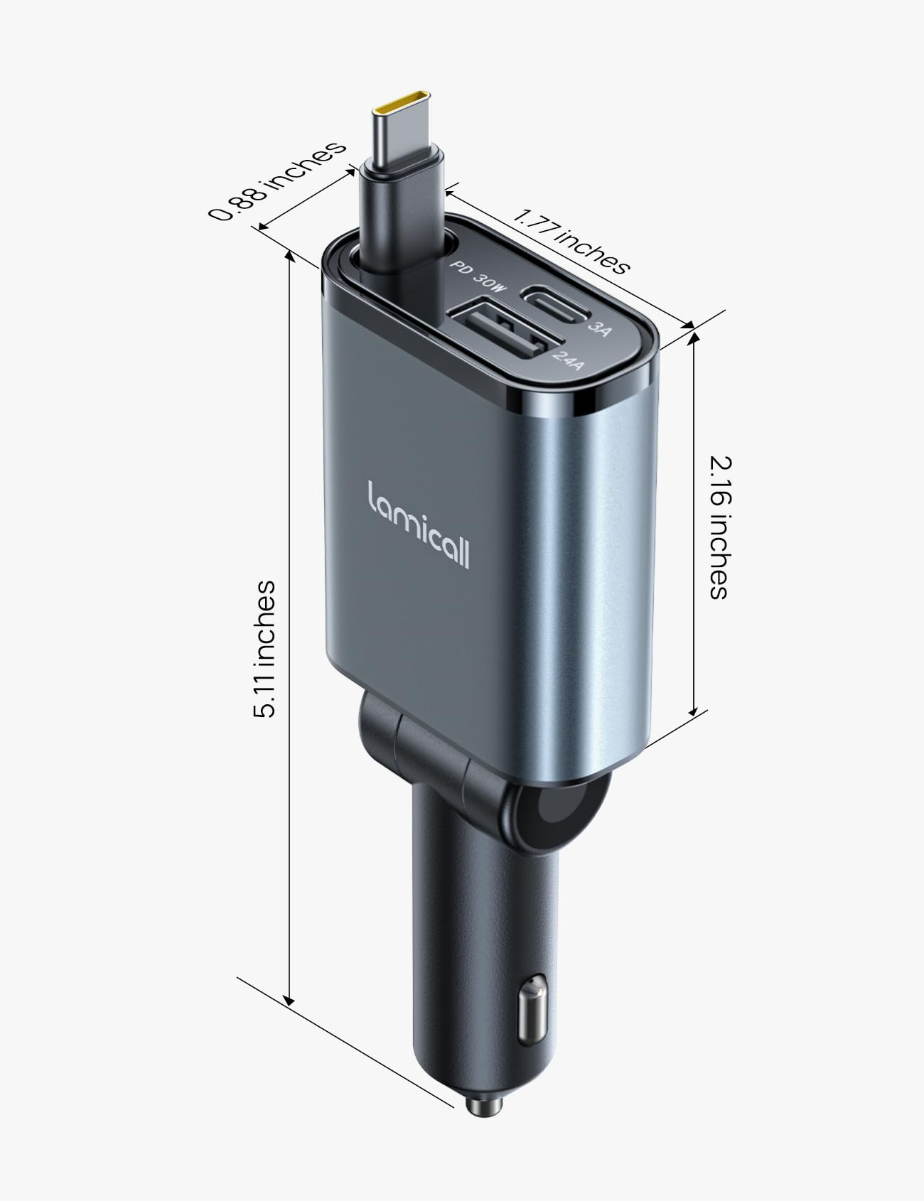 Foto 8 pulgar | Cargador De Coche Lamicall Retráctil Usb C De Carga Rápida De 57 W - Venta Internacional.