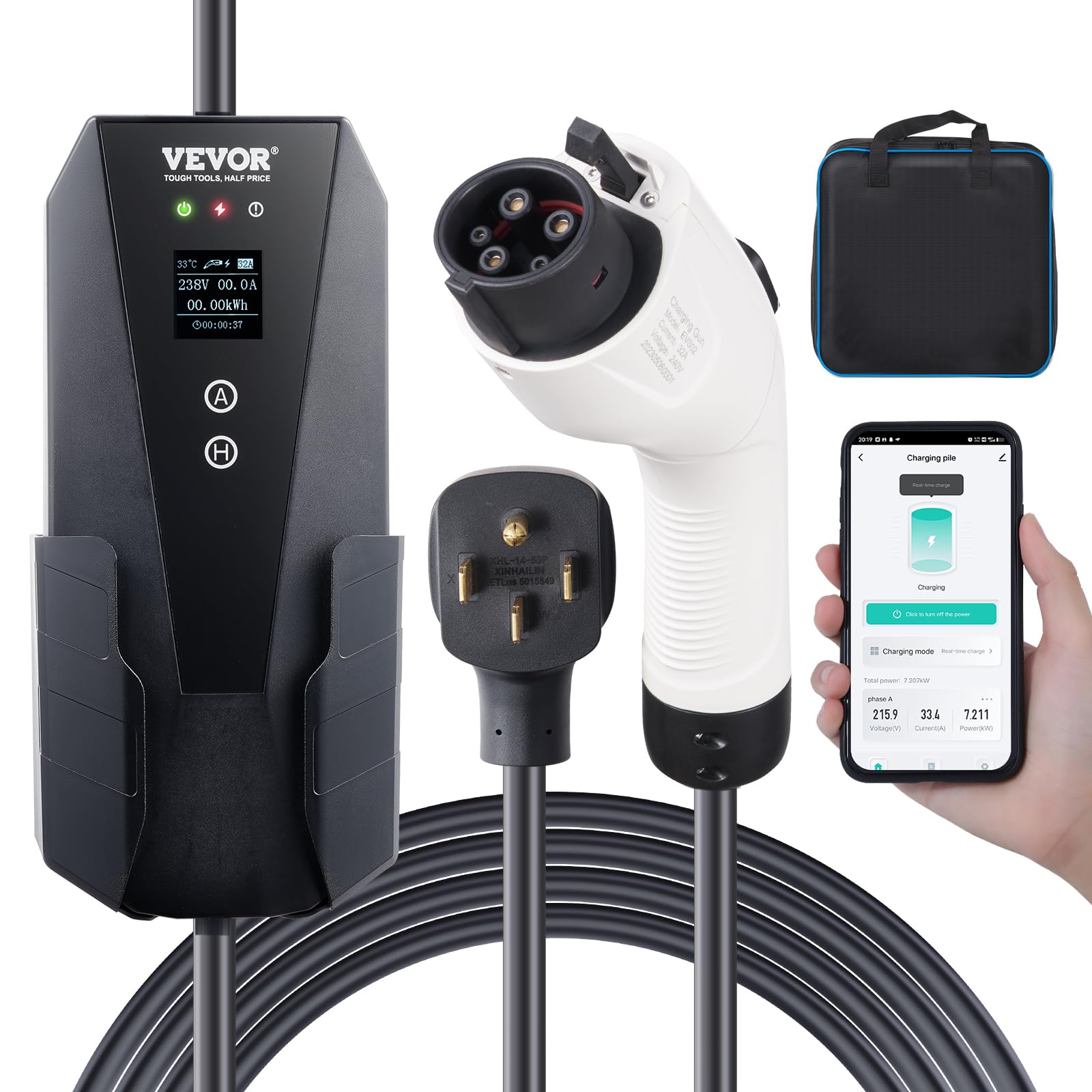 Foto 1 | Cargador Portátil Para Vehículos Eléctricos Vevor Level 2, 32 A, 240 V, Con Cable De 8,5 M - Venta Internacional.