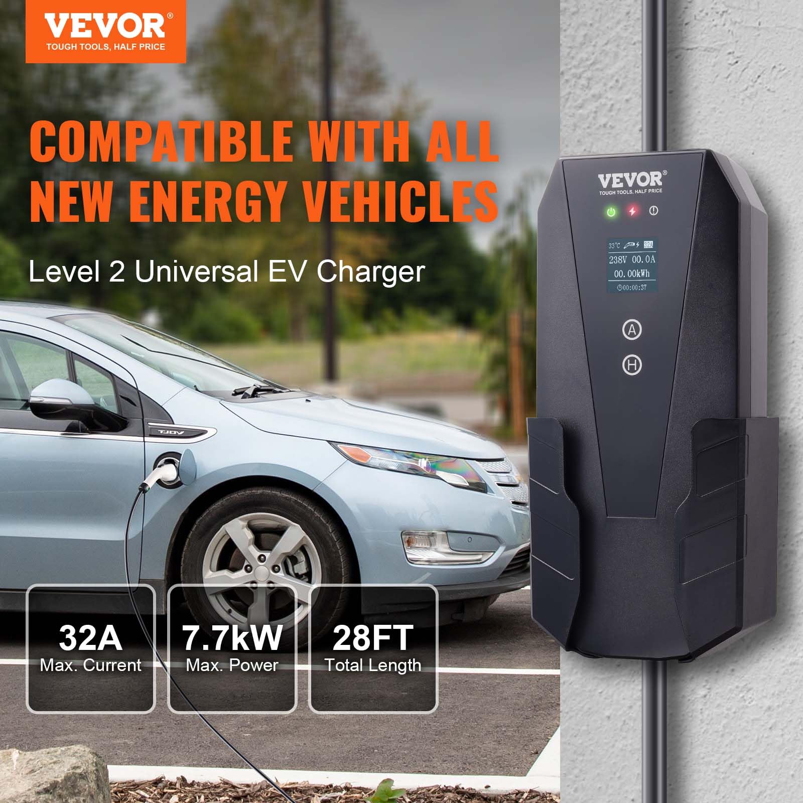 Foto 2 | Cargador Portátil Para Vehículos Eléctricos Vevor Level 2, 32 A, 240 V, Con Cable De 8,5 M - Venta Internacional.