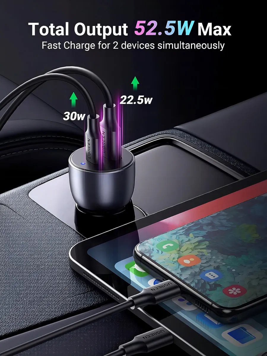 Foto 5 pulgar | Cargador Para Carro Ugreen 2-port Fast Car Charger 52.5w Negro