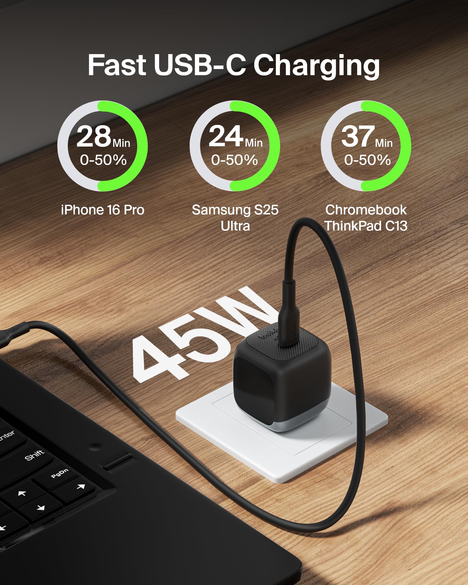 Foto 3 pulgar | Bloque De Carga Usb C De 45 W De Belkin (paquete De 2 Unidades) Con Cable Usb C, Color Negro - Venta Internacional.