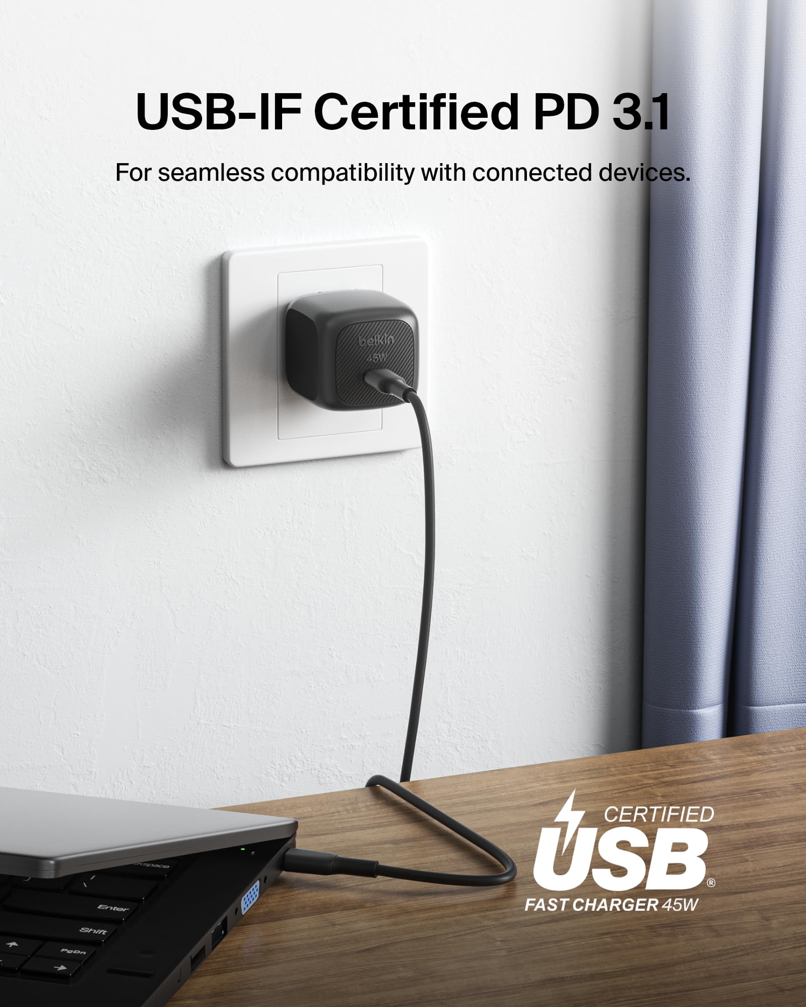 Foto 5 | Bloque De Carga Usb C De 45 W De Belkin (paquete De 2 Unidades) Con Cable Usb C, Color Negro - Venta Internacional.