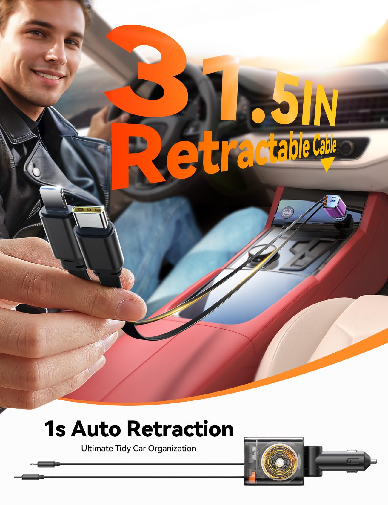 Foto 3 | [cargador De Coche] Joyroom 2025 Ultracompacto Retráctil Usb-c 8 - Venta Internacional.