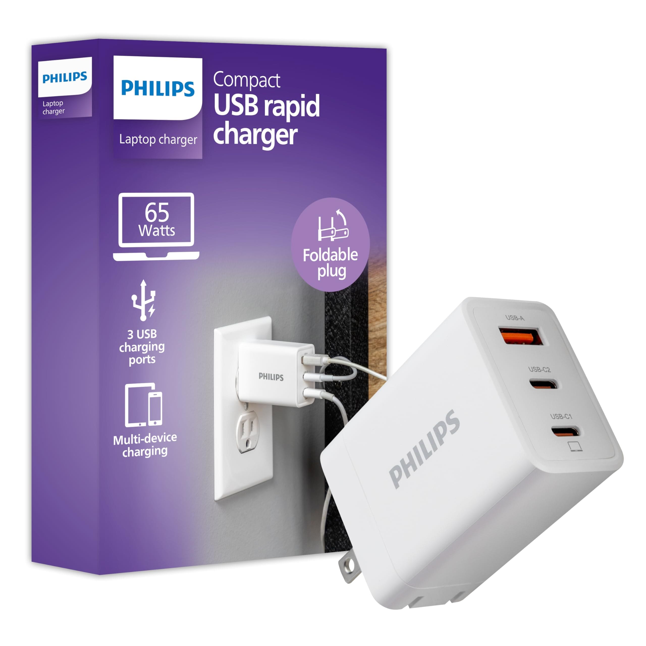 Cargador Philips Para Iphone, Carga Rápida, 65 W, Usb C, 3 Puertos, Blanco - Venta Internacional. $657