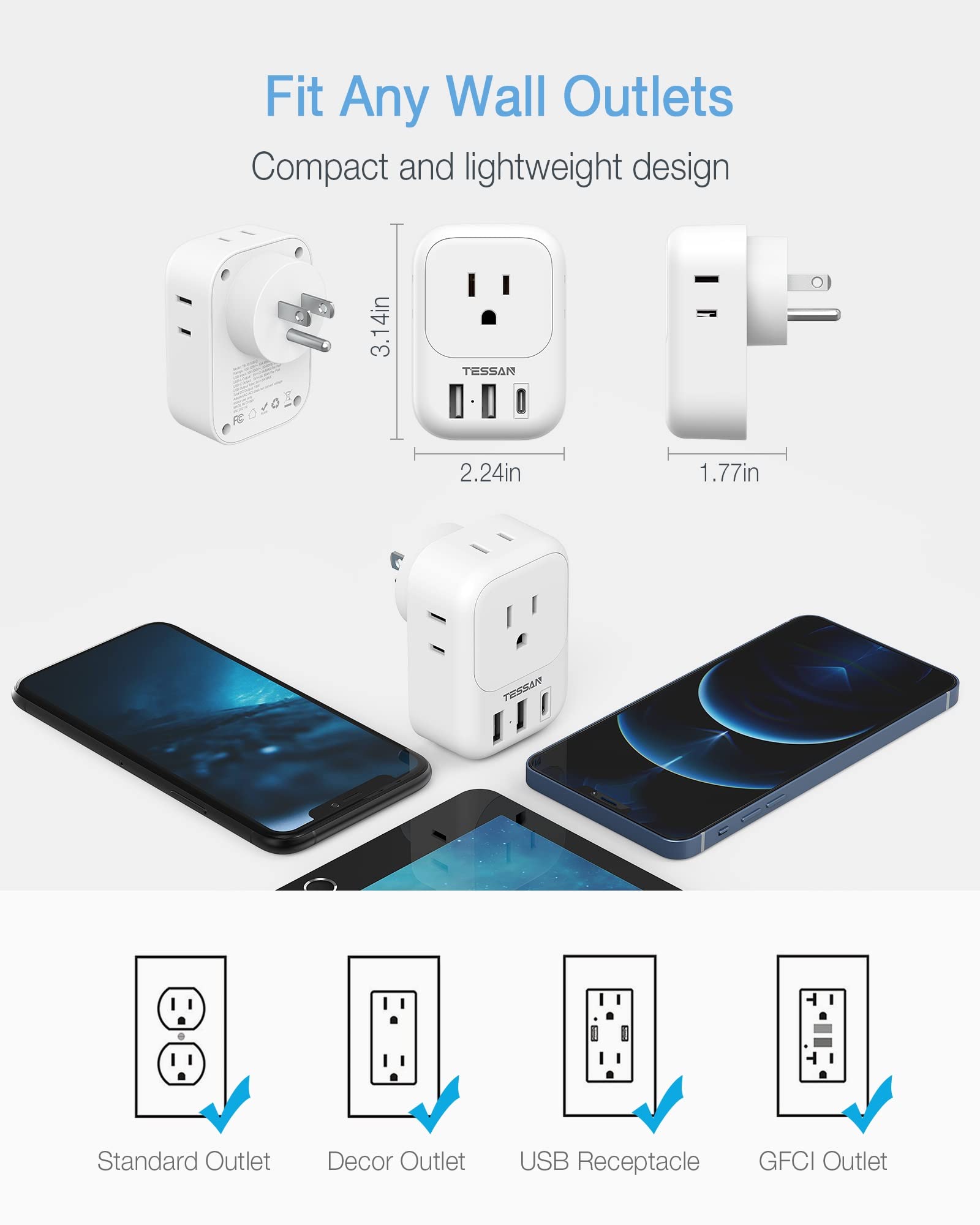 Foto 5 pulgar | Cargador De Pared Usb Tessan 3, Bloque Usb, 1 Puerto Usb C, Blanco - Venta Internacional.