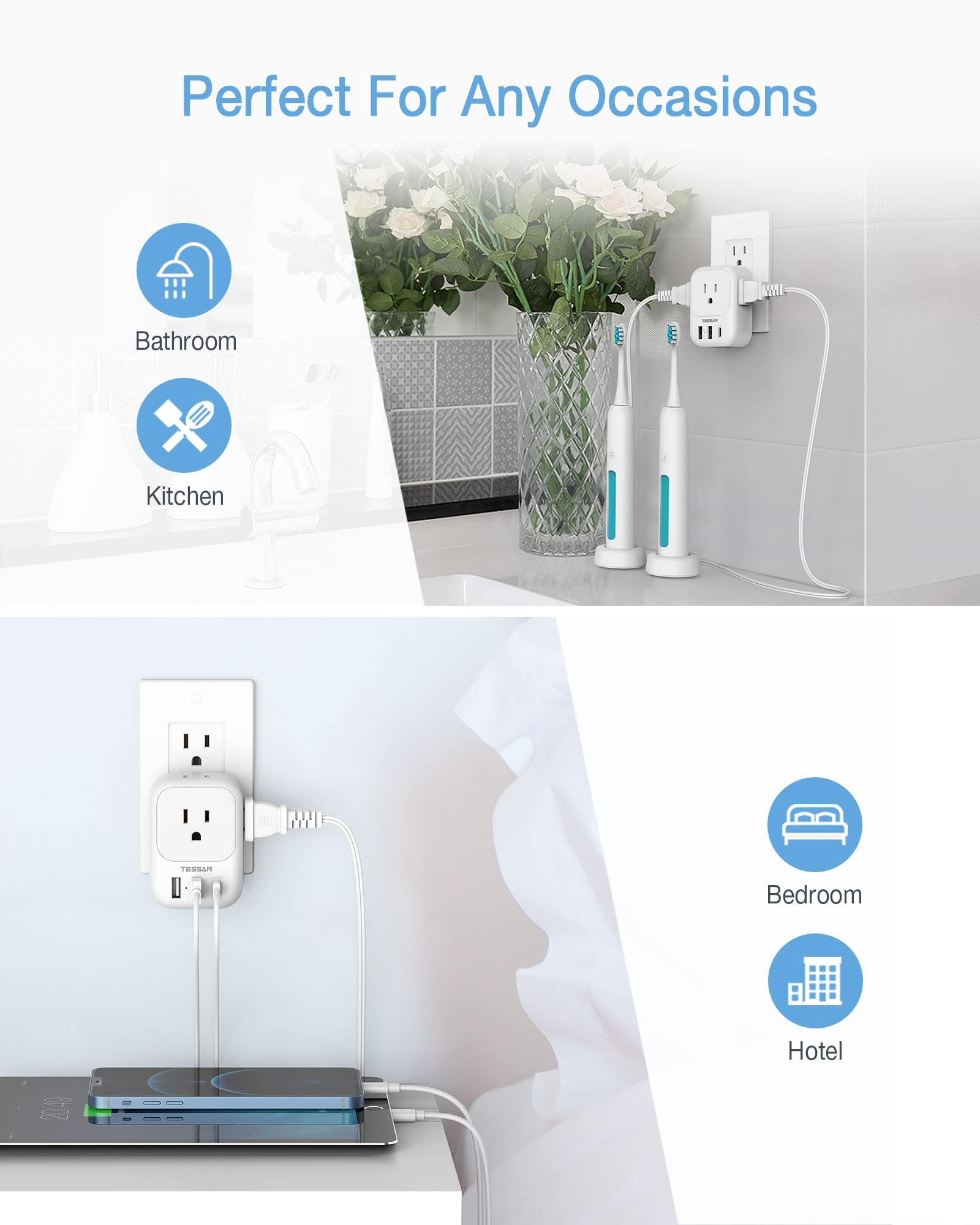Foto 6 | Cargador De Pared Usb Tessan 3, Bloque Usb, 1 Puerto Usb C, Blanco - Venta Internacional.