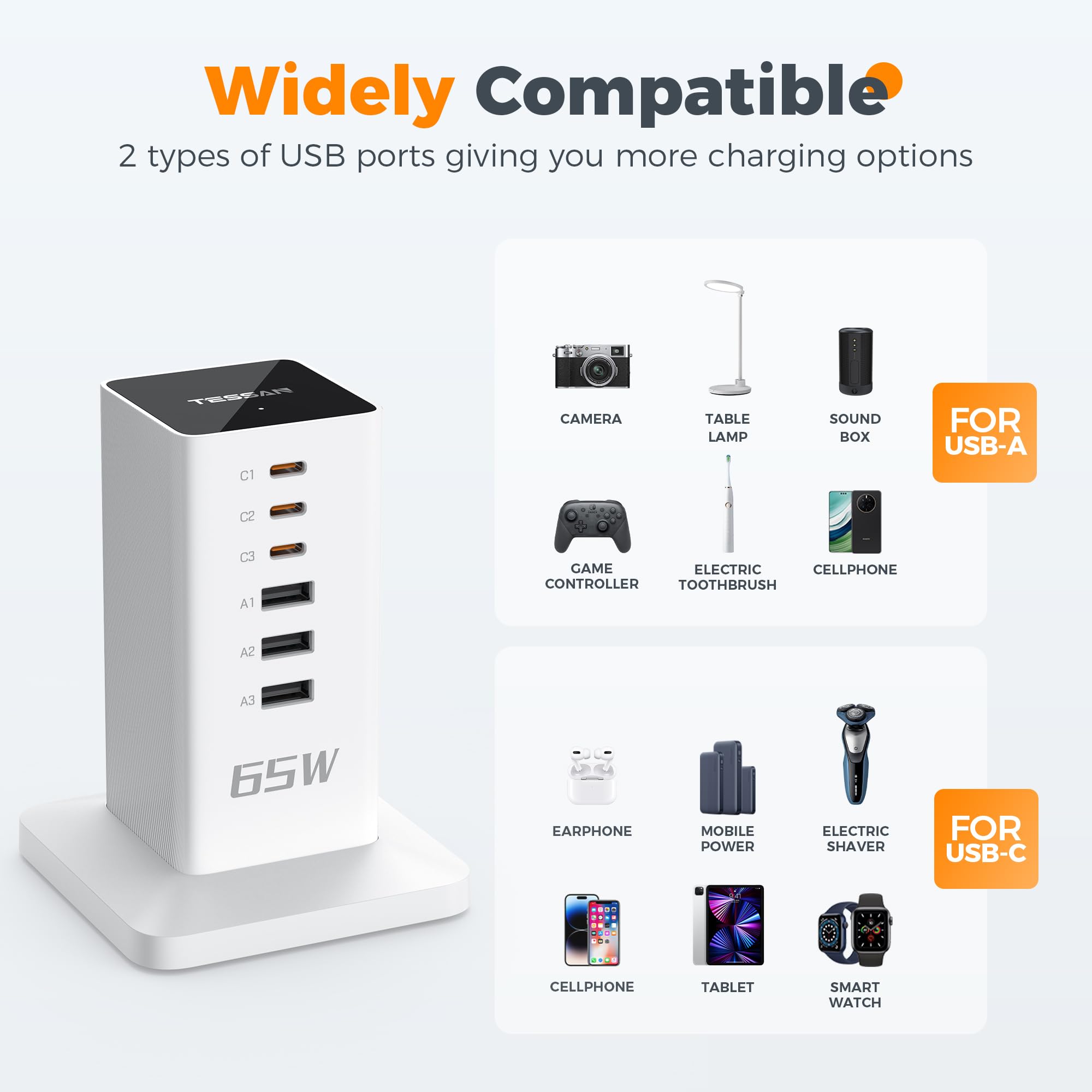 Foto 4 | Estación De Carga Tessan Usb A De 65 W Con 3 Puertos Usb C Para Varios Dispositivos - Venta Internacional.
