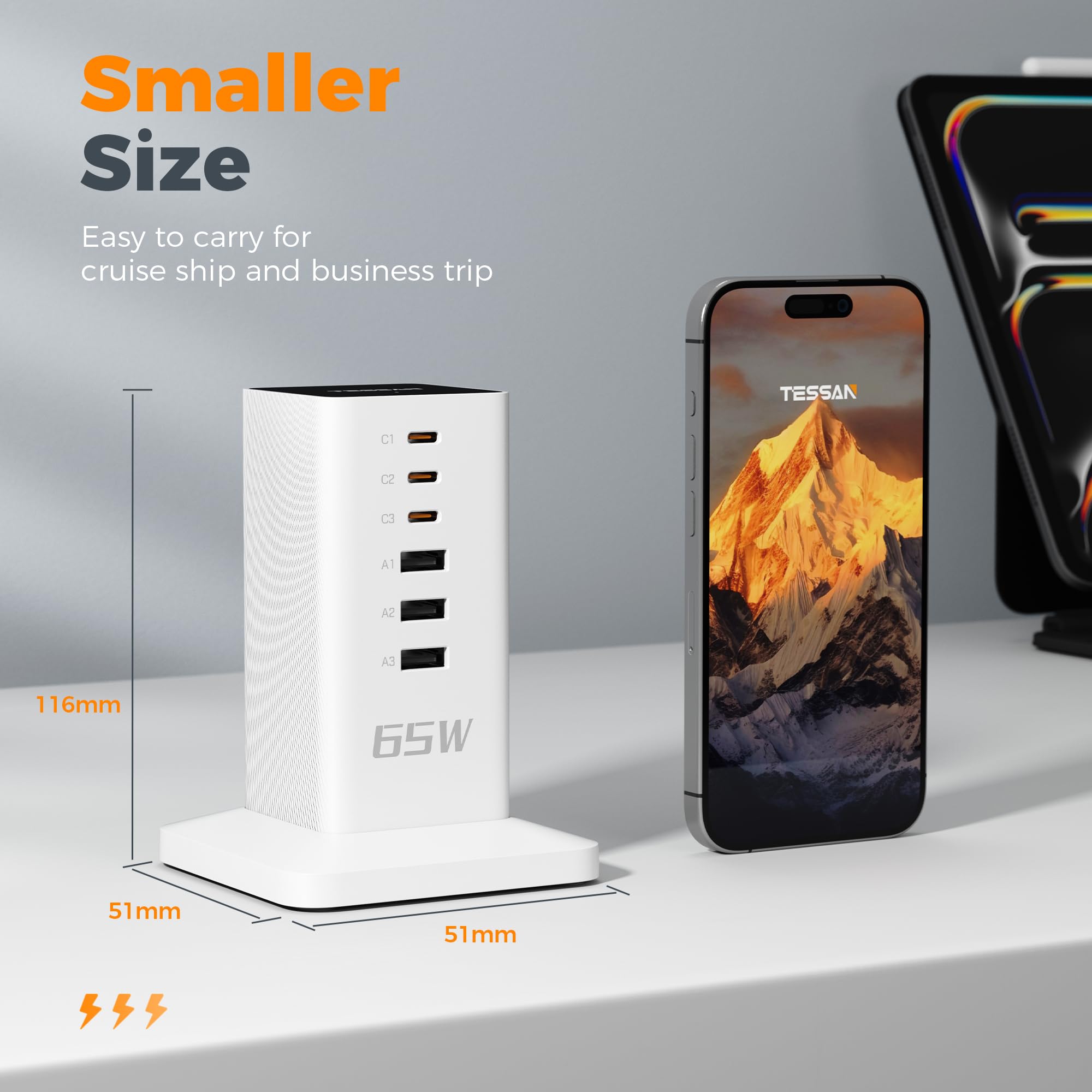 Foto 6 | Estación De Carga Tessan Usb A De 65 W Con 3 Puertos Usb C Para Varios Dispositivos - Venta Internacional.