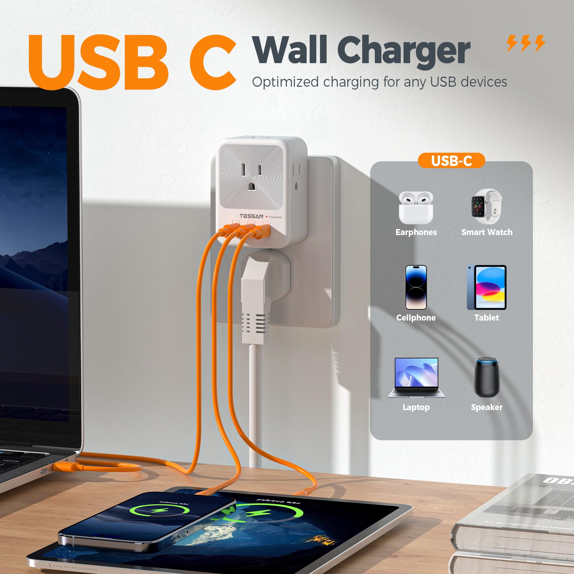 Foto 3 pulgar | Divisor De Sobretensión Usb Con Varios Enchufes Y Protector Contra Sobretensiones Tessan - Venta Internacional.