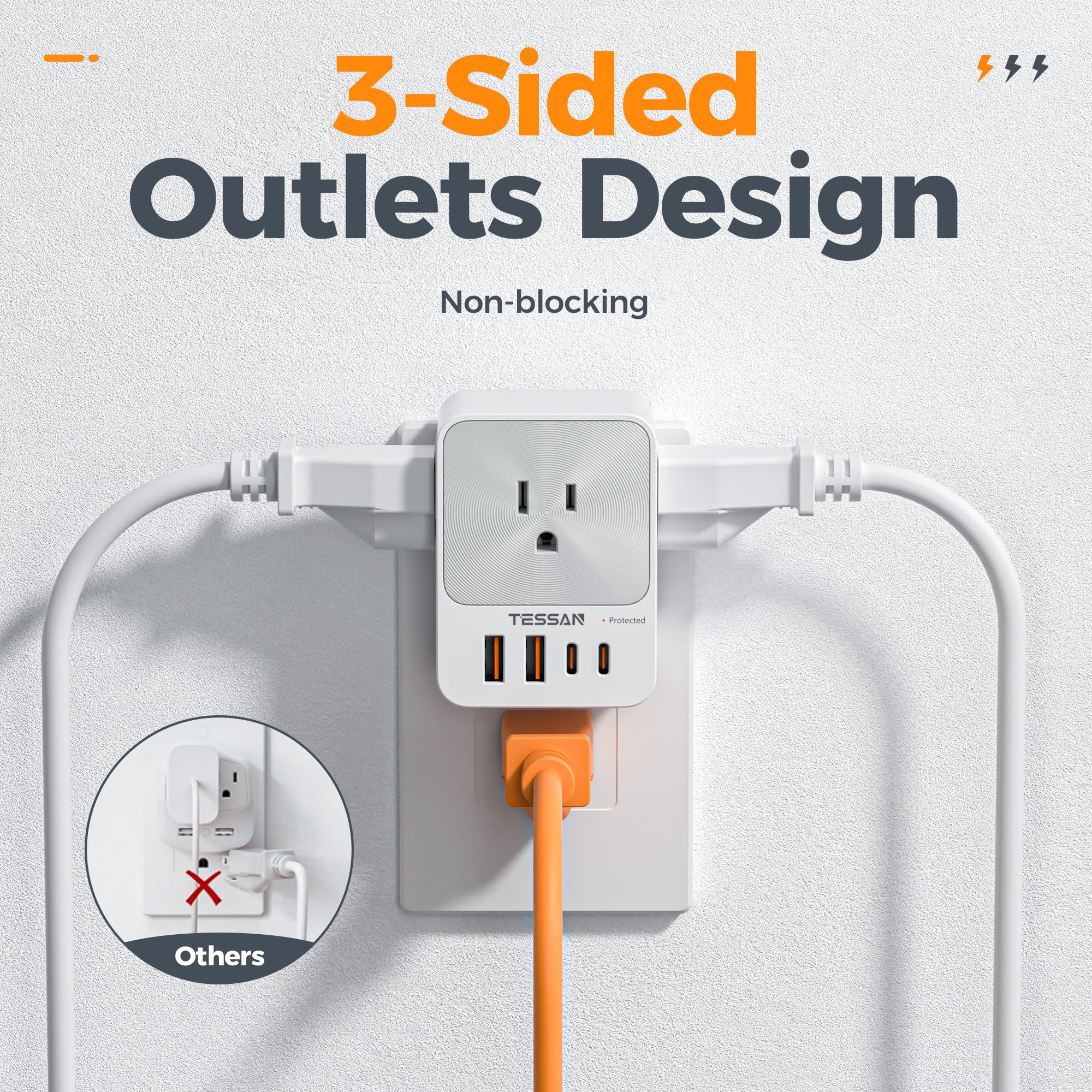 Foto 5 pulgar | Bloque De Cargador Usb C Pd Tessan 4 De 20 W, Cargador De Pared Usb De 3 Salidas - Venta Internacional.