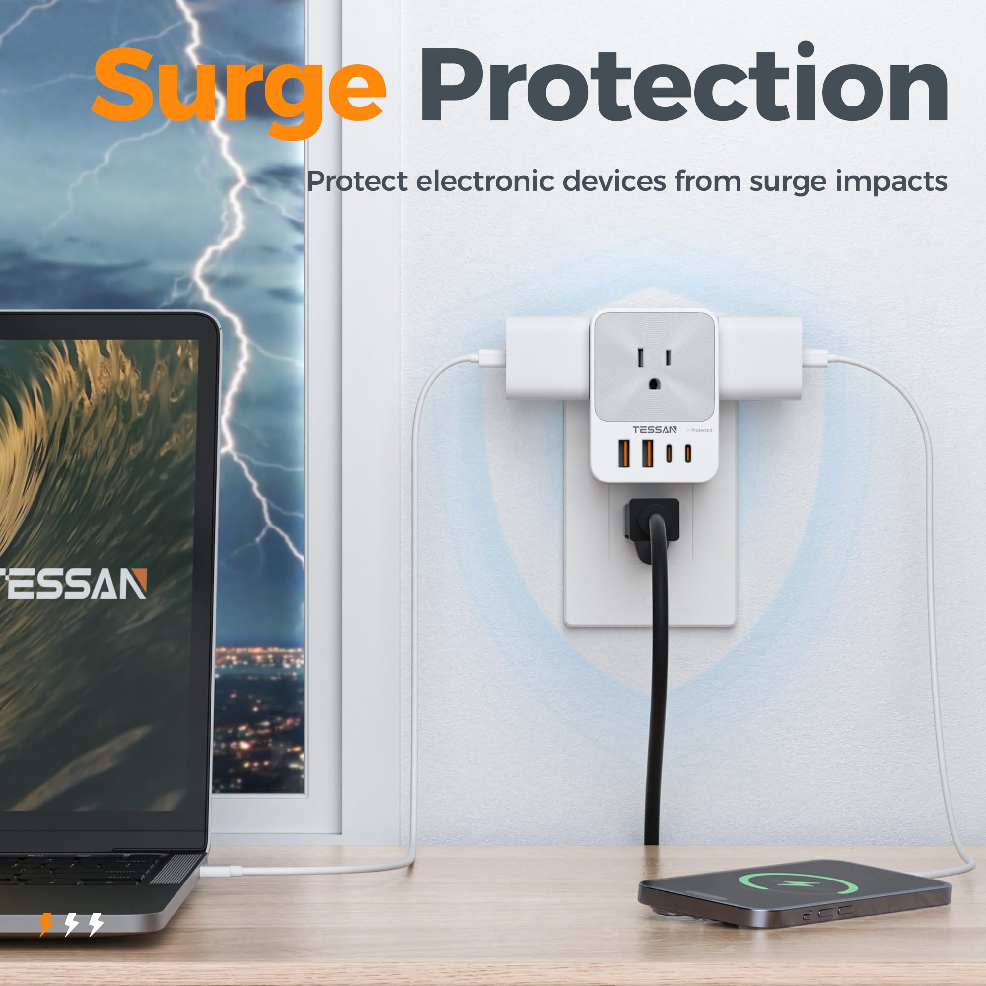 Foto 6 pulgar | Bloque De Cargador Usb C Pd Tessan 4 De 20 W, Cargador De Pared Usb De 3 Salidas - Venta Internacional.