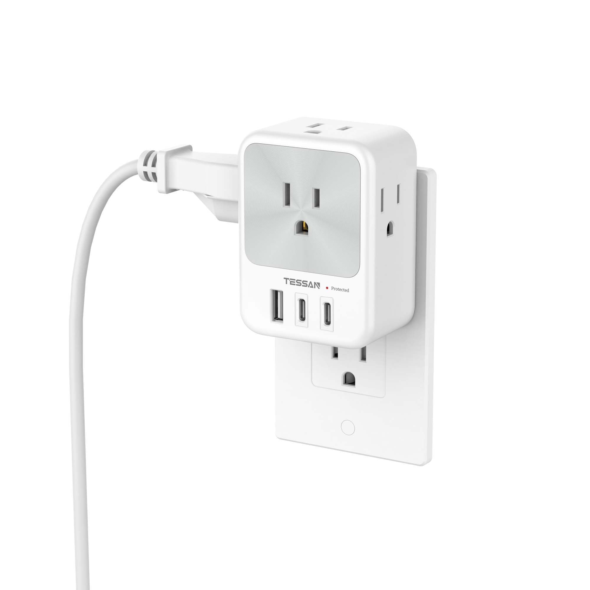 Foto 2 pulgar | Divisor De Enchufe De Pared Usb Con Enchufe Múltiple, Protector Contra Sobretensiones Tessan - Venta Internacional.