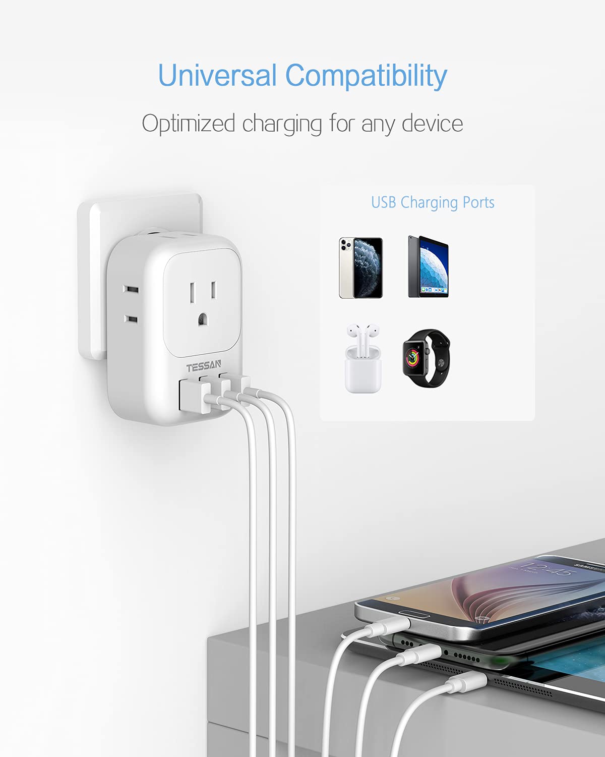 Foto 4 pulgar | Bloque De Cargador Usb Tessan, Adaptador De Enchufe Usb Con 4 Salidas De Ca Y 3 Puertos Usb - Venta Internacional.