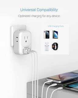 Foto 3 | Bloque De Cargador Usb Tessan, Adaptador De Enchufe Usb Con 4 Salidas De Ca Y 3 Puertos Usb - Venta Internacional.