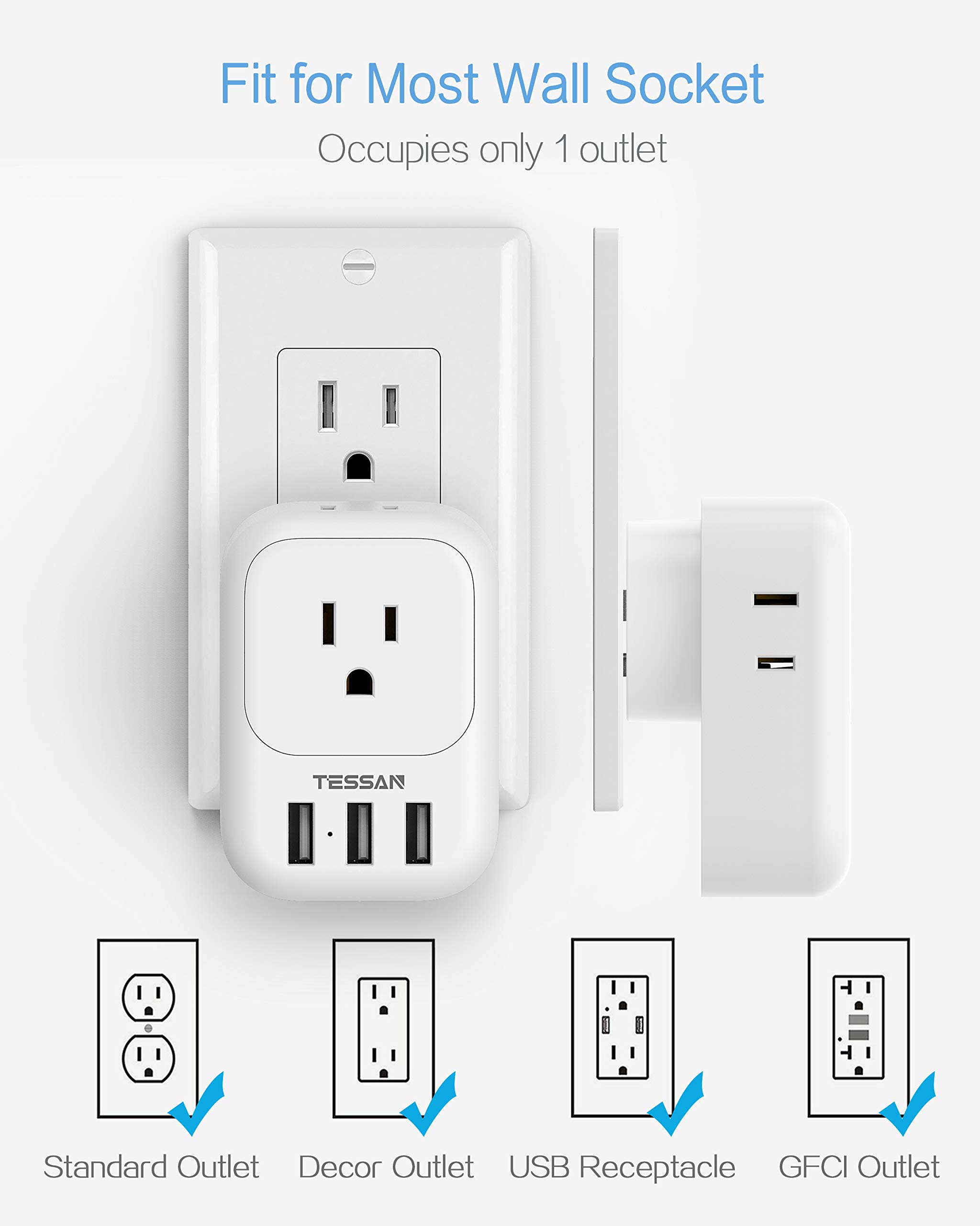 Foto 5 pulgar | Bloque De Cargador Usb Tessan, Adaptador De Enchufe Usb Con 4 Salidas De Ca Y 3 Puertos Usb - Venta Internacional.