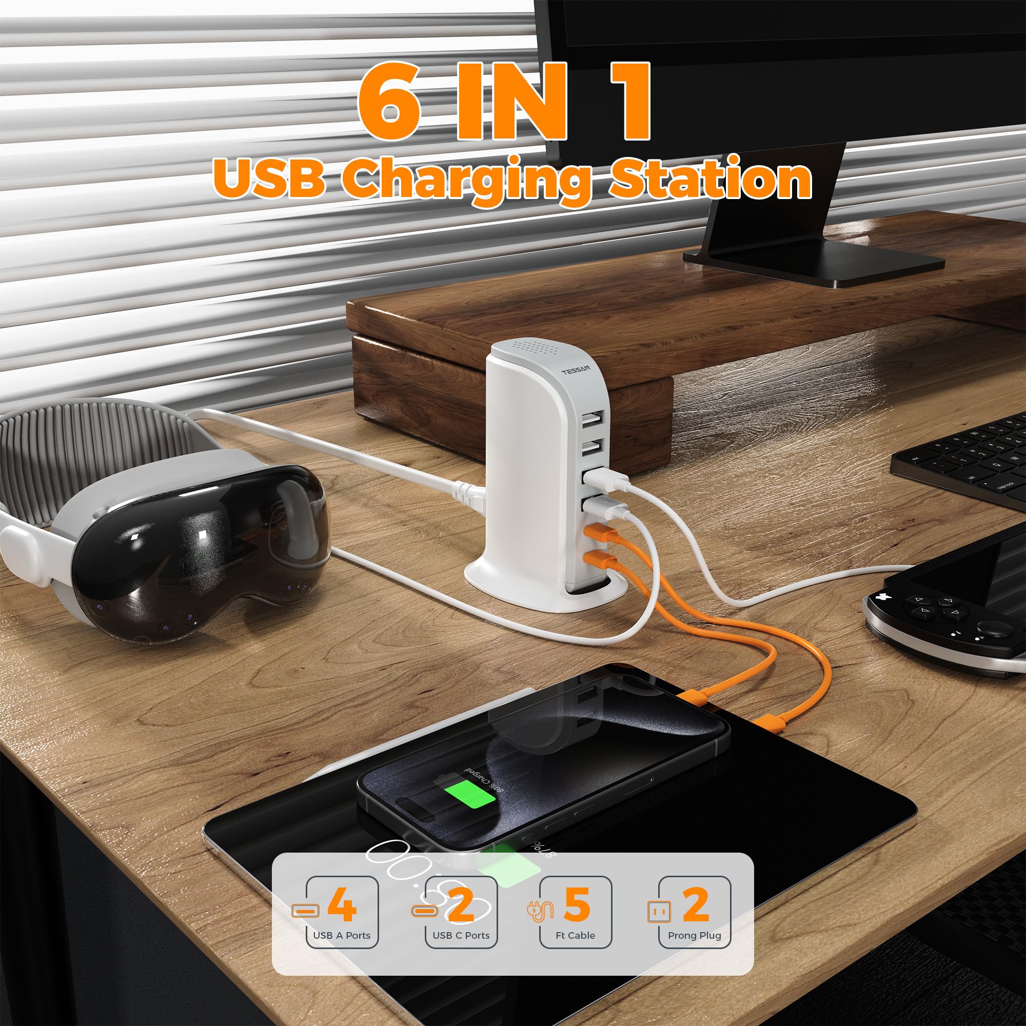 Foto 3 pulgar | Estación De Carga Tessan Cargador Usb C De 40 W Para Múltiples Dispositivos - Venta Internacional.