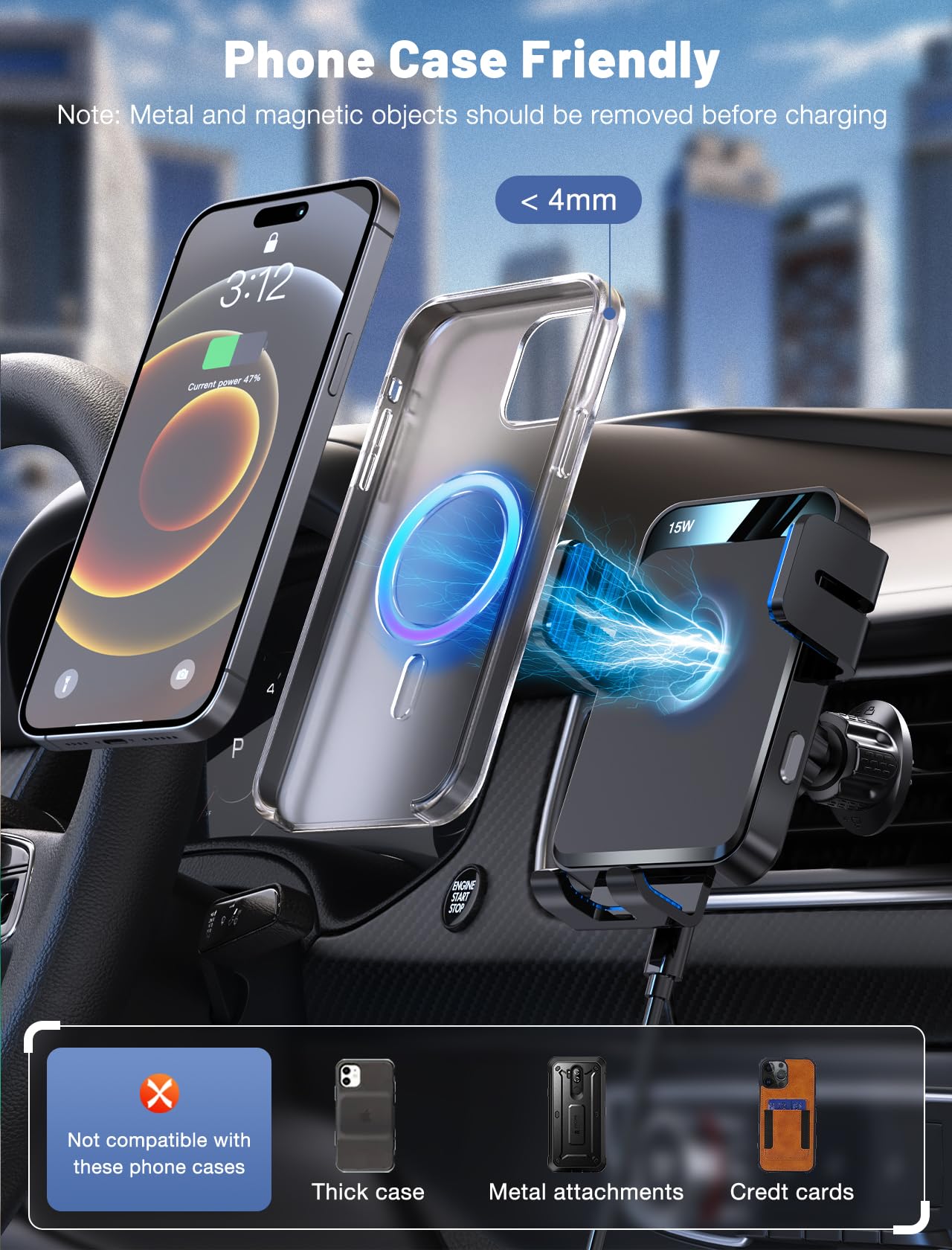 Foto 5 pulgar | Cargador De Coche Inalámbrico Mokpr Con Cierre Automático Y Soporte De Ventilación De 15 W - Venta Internacional.