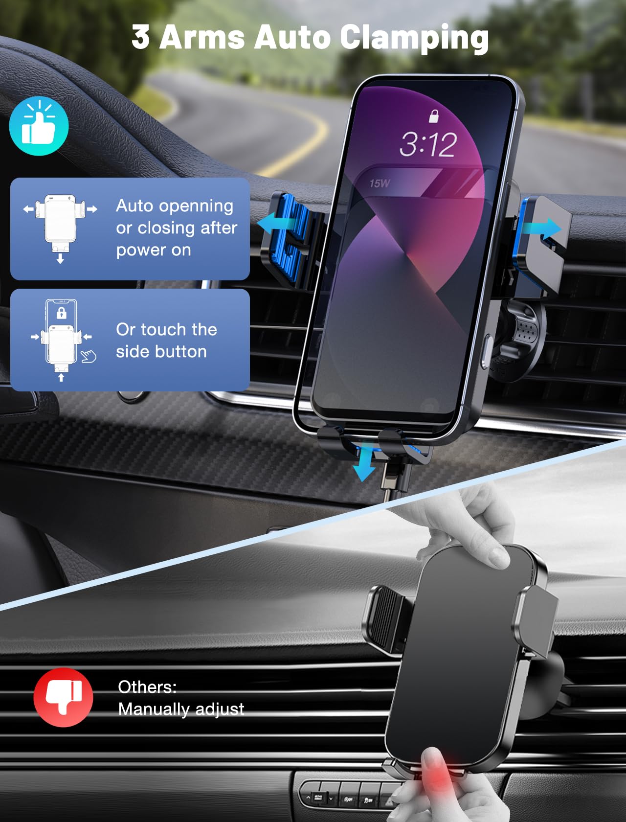 Foto 6 pulgar | Cargador De Coche Inalámbrico Mokpr Con Cierre Automático Y Soporte De Ventilación De 15 W - Venta Internacional.