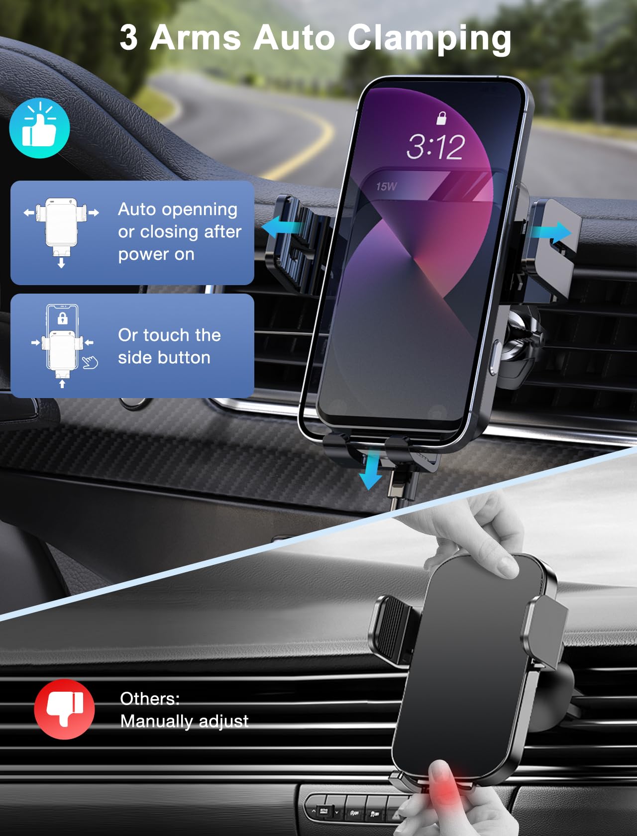 Foto 6 pulgar | Cargador De Coche Inalámbrico Mokpr, Soporte Para Coche Con Sujeción Automática, 15 W/10 W/7,5 W - Venta Internacional