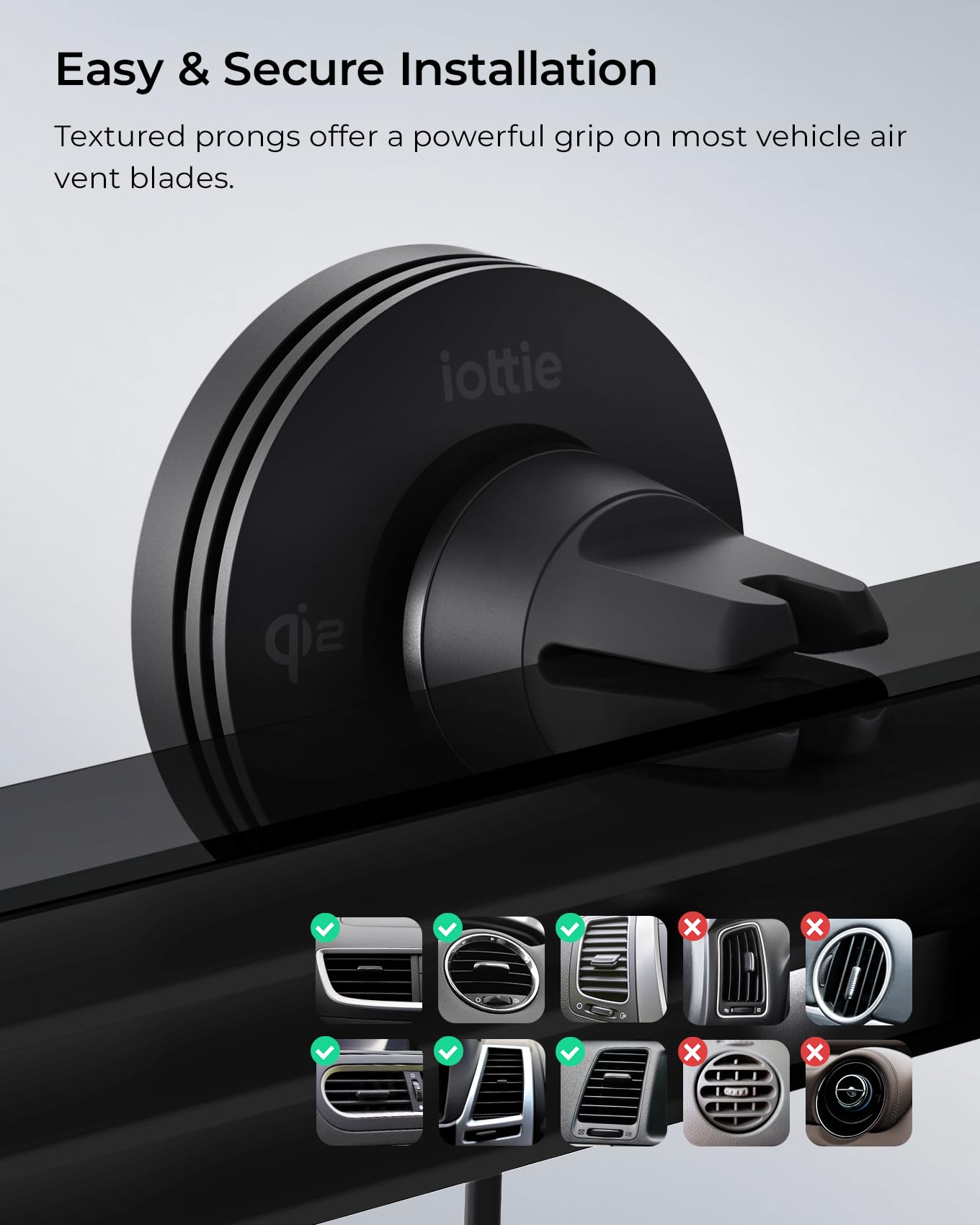Foto 4 | Soporte De Coche Con Carga Inalámbrica Iottie Velox Qi2 Mini Air Vent - Venta Internacional.