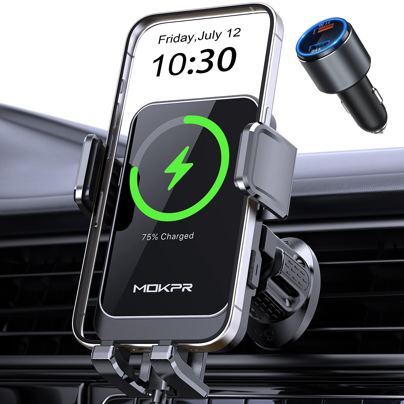 Foto 1 | Cargador De Coche Inalámbrico Mokpr De 15 W De Carga Rápida Para Iphone Y Samsung - Venta Internacional.