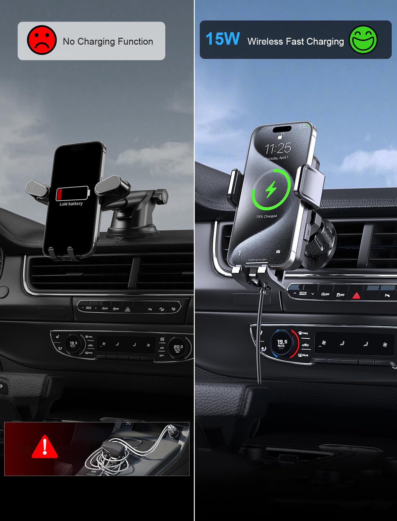 Foto 3 | Cargador De Coche Inalámbrico Mokpr De 15 W De Carga Rápida Para Iphone Y Samsung - Venta Internacional.