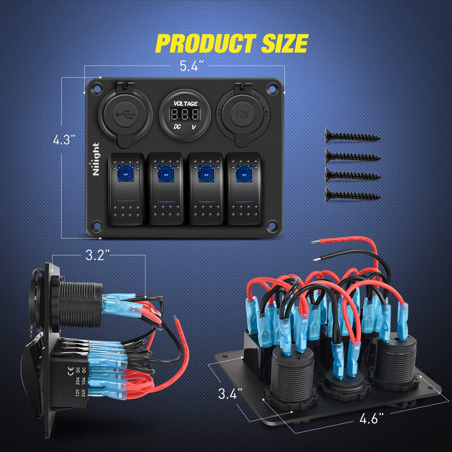 Foto 7 pulgar | Panel De Interruptores Nilight 90117g De 4 Bandas A Prueba De Agua Con Usb De 12 A 24 V - Venta Internacional.