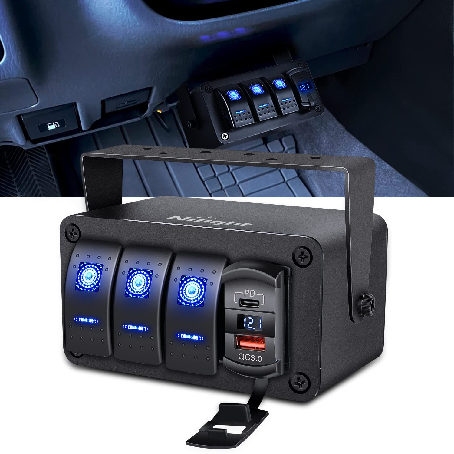 Foto 2 pulgar | Panel De Interruptores Nilight De 3 Bandas Con Pd Tipo C Y Cargador Usb De 12 V - Venta Internacional.