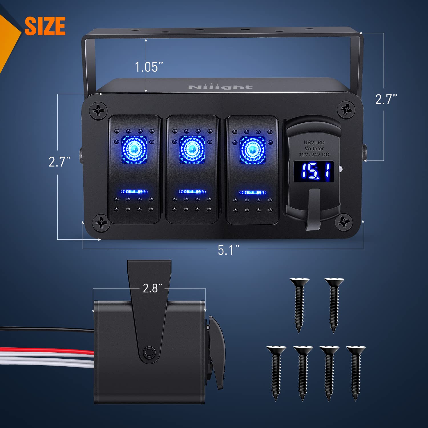 Foto 3 pulgar | Panel De Interruptores Nilight De 3 Bandas Con Pd Tipo C Y Cargador Usb De 12 V - Venta Internacional.