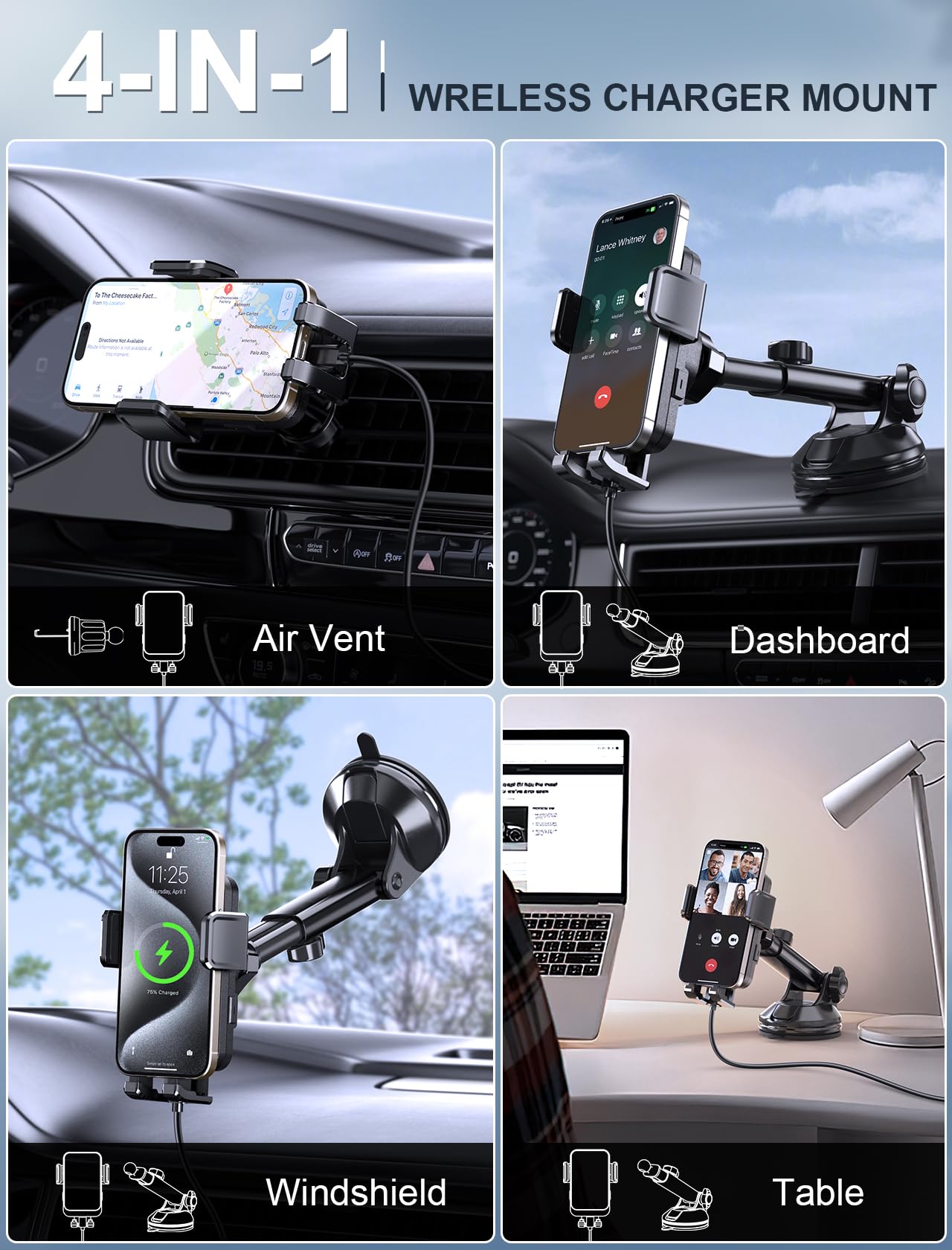 Foto 3 pulgar | Cargador De Coche Inalámbrico Mokpr De 15 W De Carga Rápida Para Iphone Y Samsung - Venta Internacional.