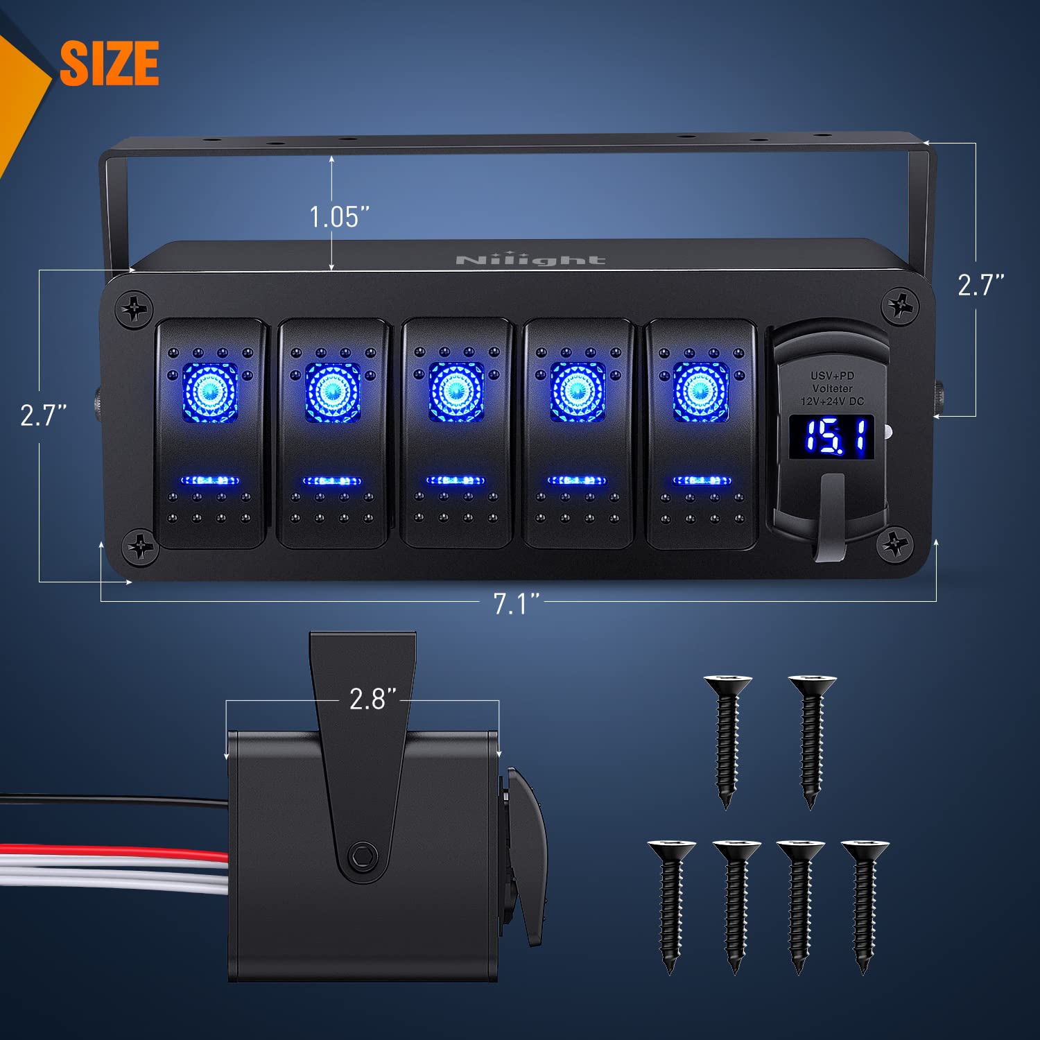 Foto 3 pulgar | Caja De Interruptores Nilight De 5 Canales Y 12 V Con Cargador Pd Tipo C Y Qc 3.0 - Venta Internacional.