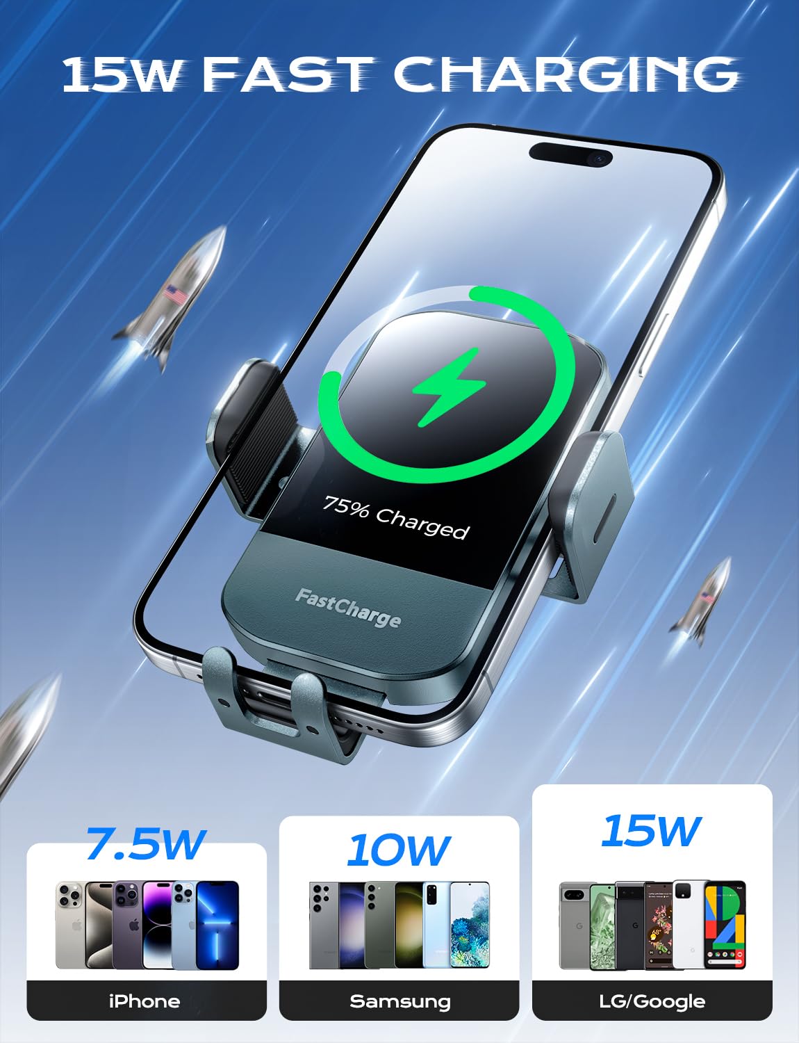 Foto 4 pulgar | Cargador De Coche Inalámbrico Chgeek 15w De Carga Rápida Verde - Venta Internacional.