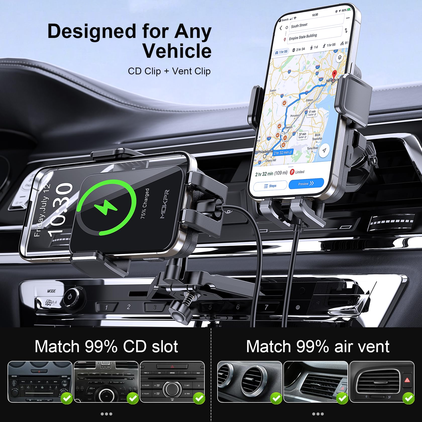 Foto 5 pulgar | Cargador De Coche Inalámbrico Mokpr De Carga Rápida Para Iphone Samsung - Venta Internacional.