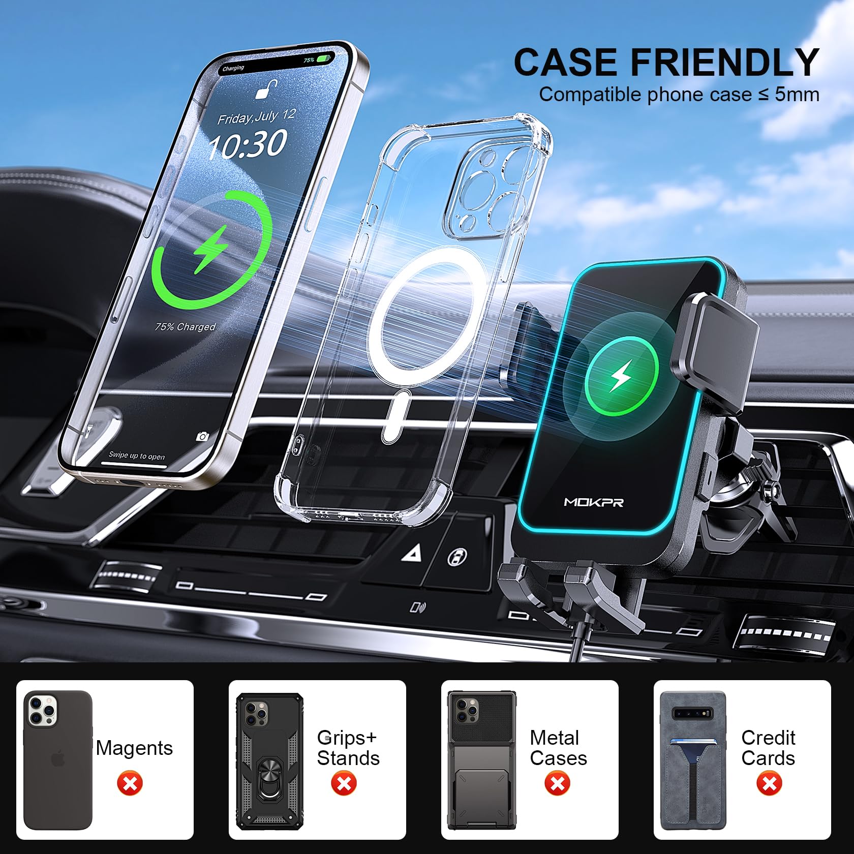 Foto 6 pulgar | Cargador De Coche Inalámbrico Mokpr De Carga Rápida Para Iphone Samsung - Venta Internacional.