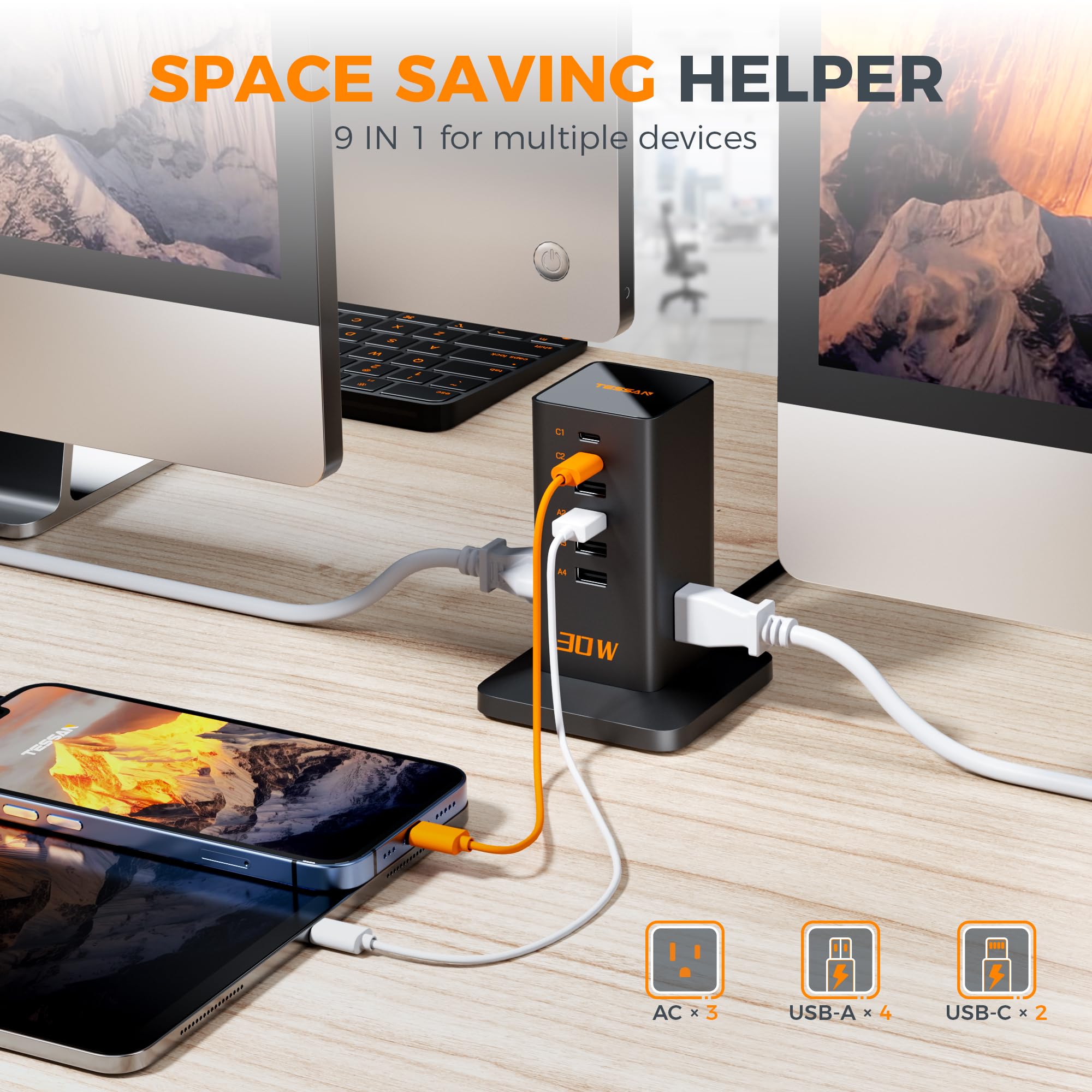 Foto 3 pulgar | Estación De Carga Usb Tessan 9 En 1 De 30 W Con Protector Contra Sobretensiones - Venta Internacional.