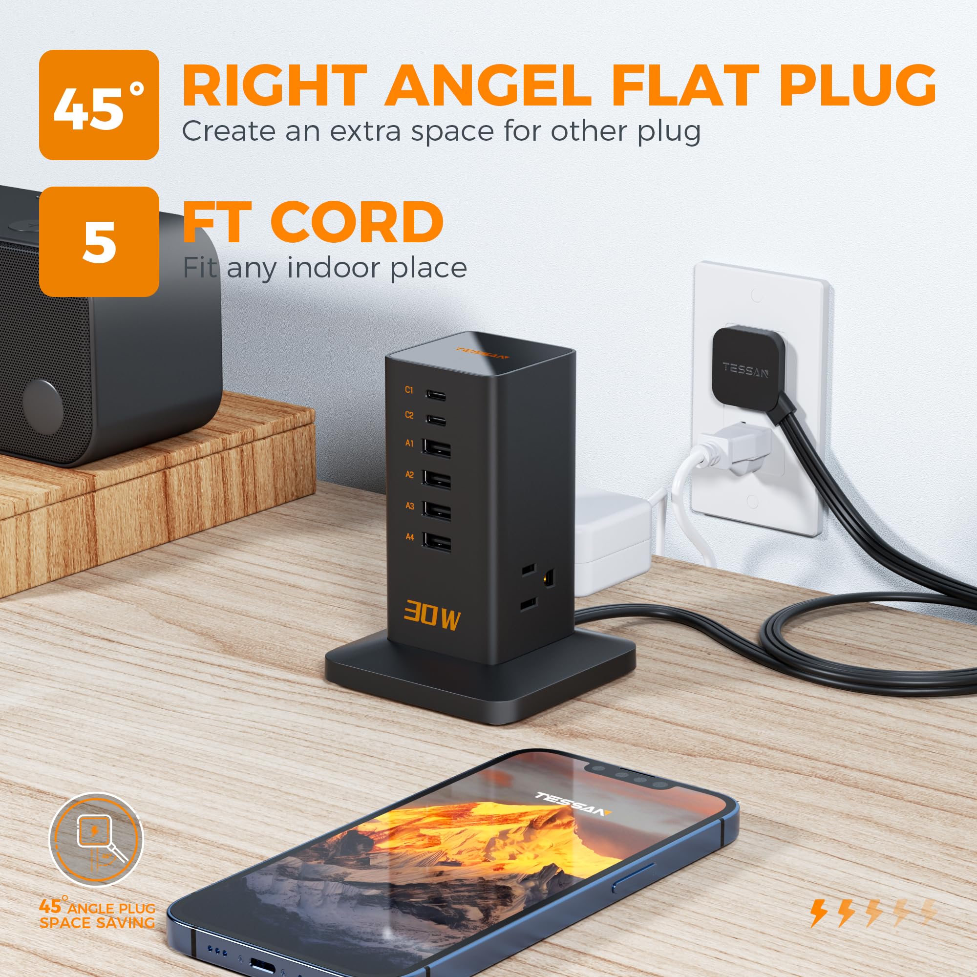 Foto 8 pulgar | Estación De Carga Usb Tessan 9 En 1 De 30 W Con Protector Contra Sobretensiones - Venta Internacional.