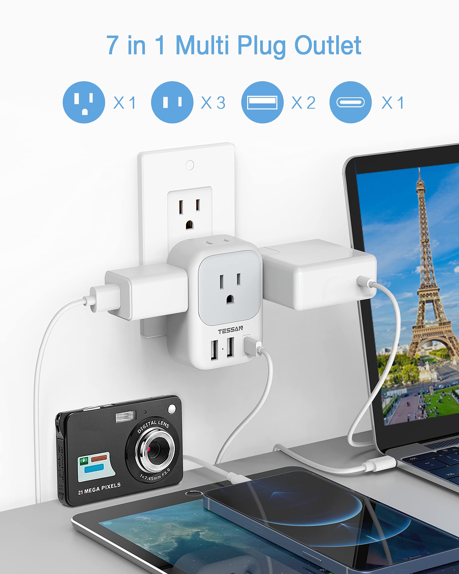 Foto 4 | Cargador Rápido Usb C Tessan, Adaptador De Enchufe Usb Pd De 20 W Con 3 Usb - Venta Internacional.