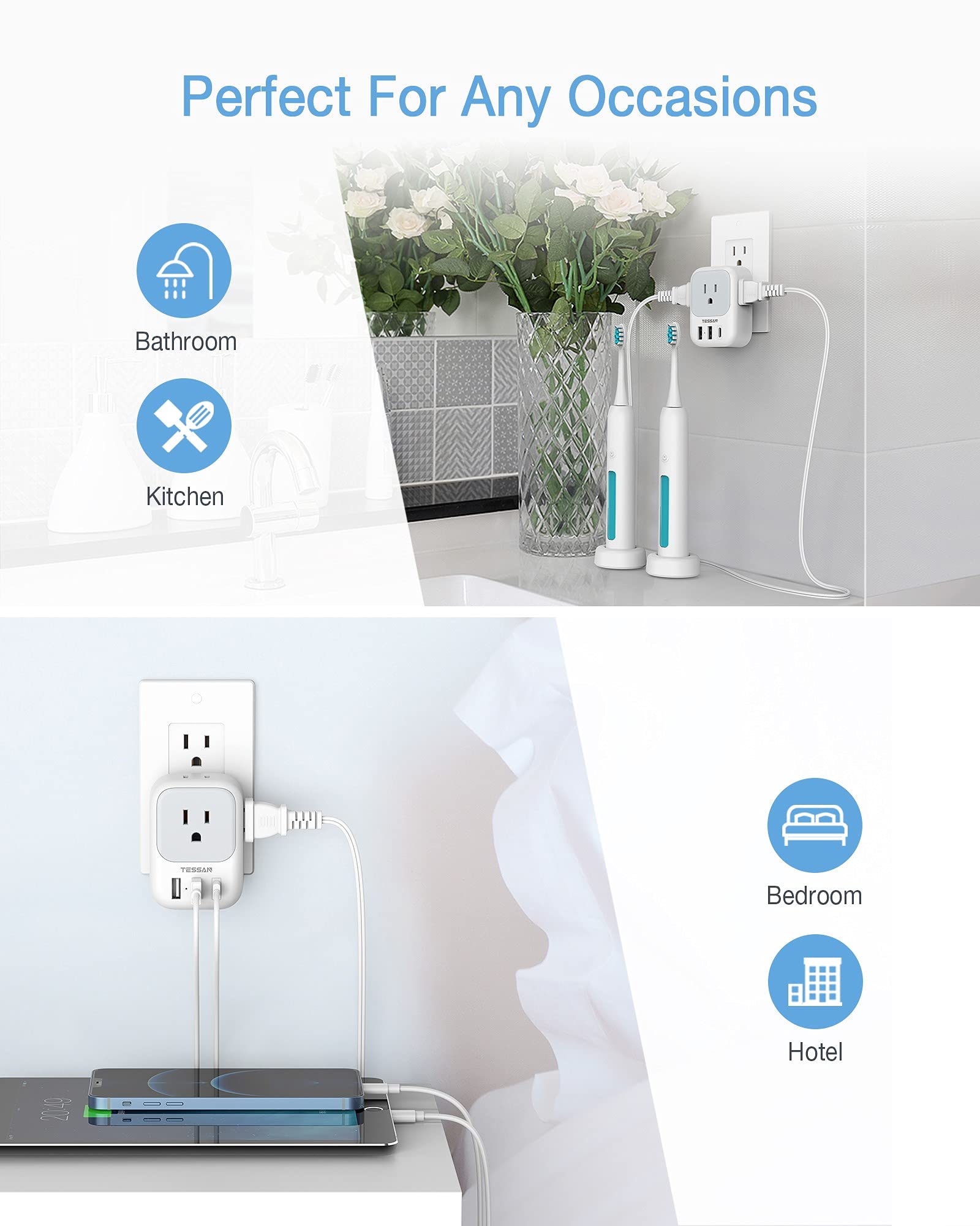 Foto 7 pulgar | Cargador Rápido Usb C Tessan, Adaptador De Enchufe Usb Pd De 20 W Con 3 Usb - Venta Internacional.