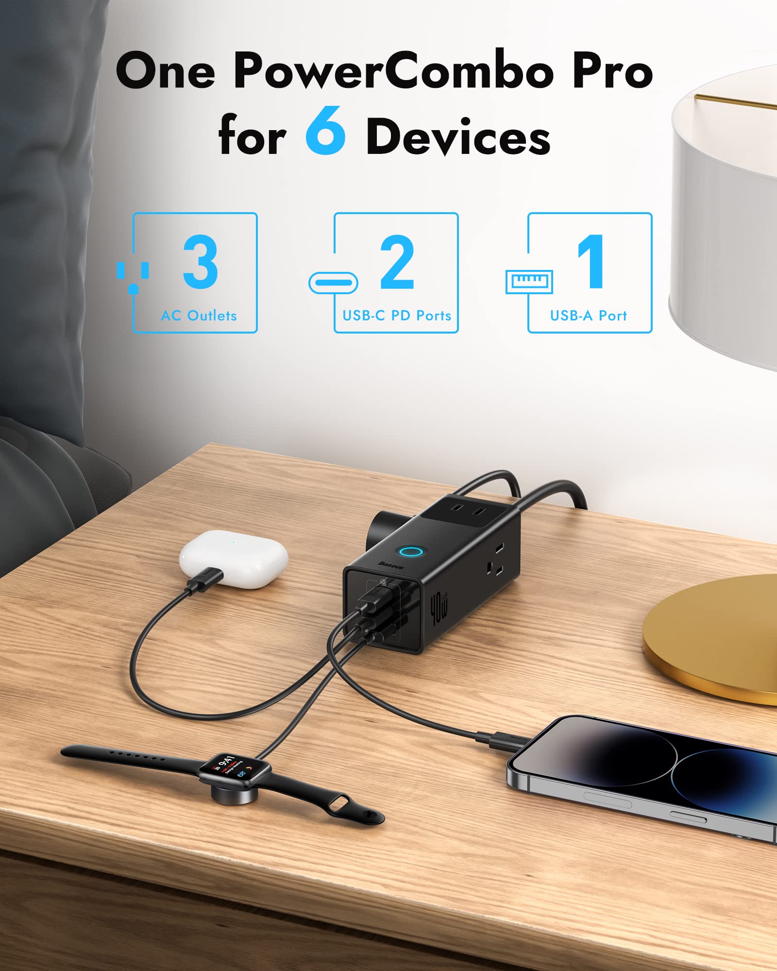 Foto 3 pulgar | Protector Contra Sobretensiones Powerstrip Baseus Pd40w Con 3 Tomas De Corriente Alterna - Venta Internacional.