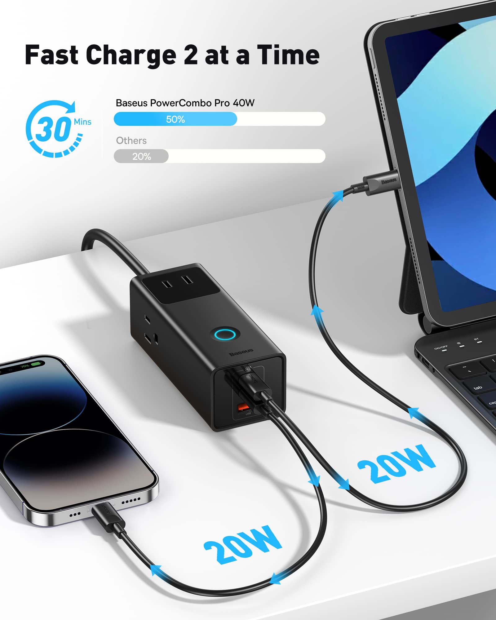 Foto 4 pulgar | Protector Contra Sobretensiones Powerstrip Baseus Pd40w Con 3 Tomas De Corriente Alterna - Venta Internacional.