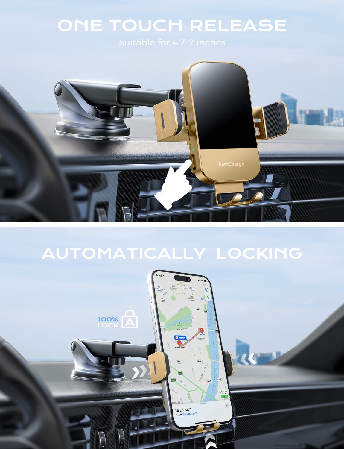 Foto 5 pulgar | Cargador De Coche Inalámbrico Chgeek, Soporte Para Teléfono De Carga Rápida De 15 W - Venta Internacional.