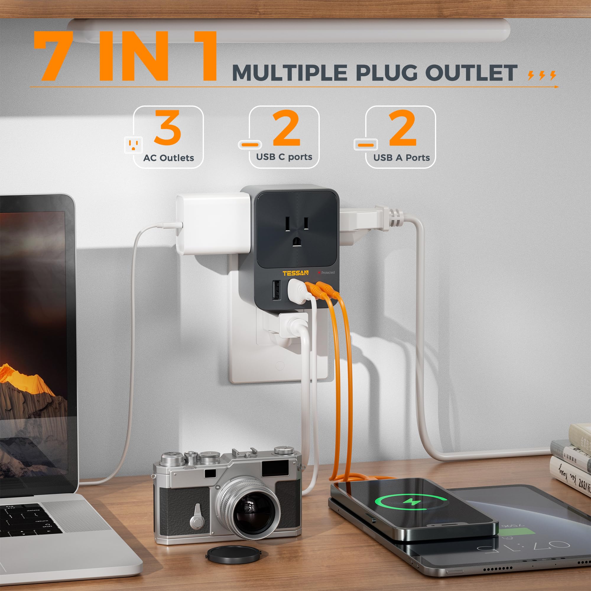 Foto 5 pulgar | Cargador De Pared Usb C Tessan De 30 W Con Extensor De 3 Salidas, 4 Usb - Venta Internacional.